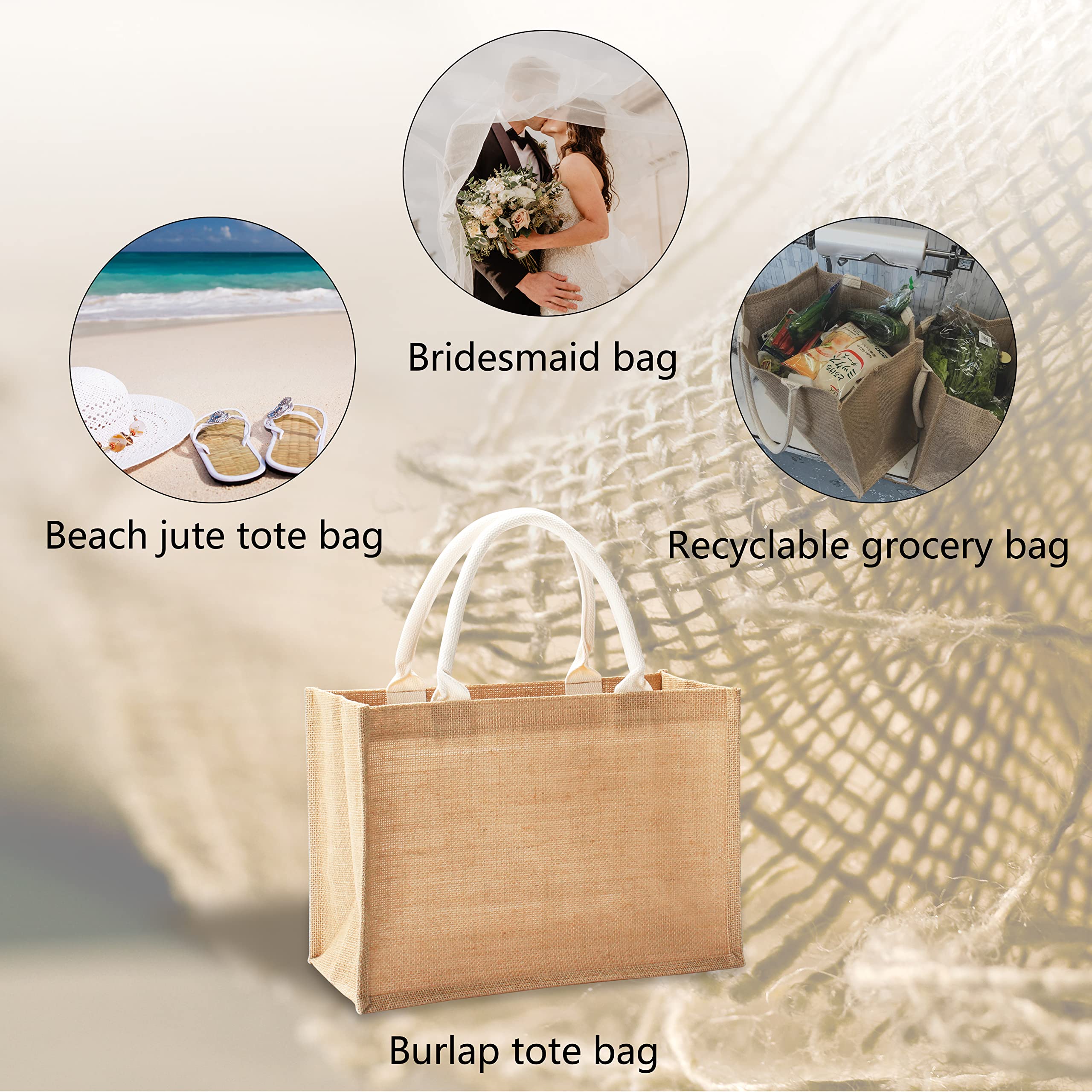 Eco-Friendly Jute Tote Bags with Handles - 14.5