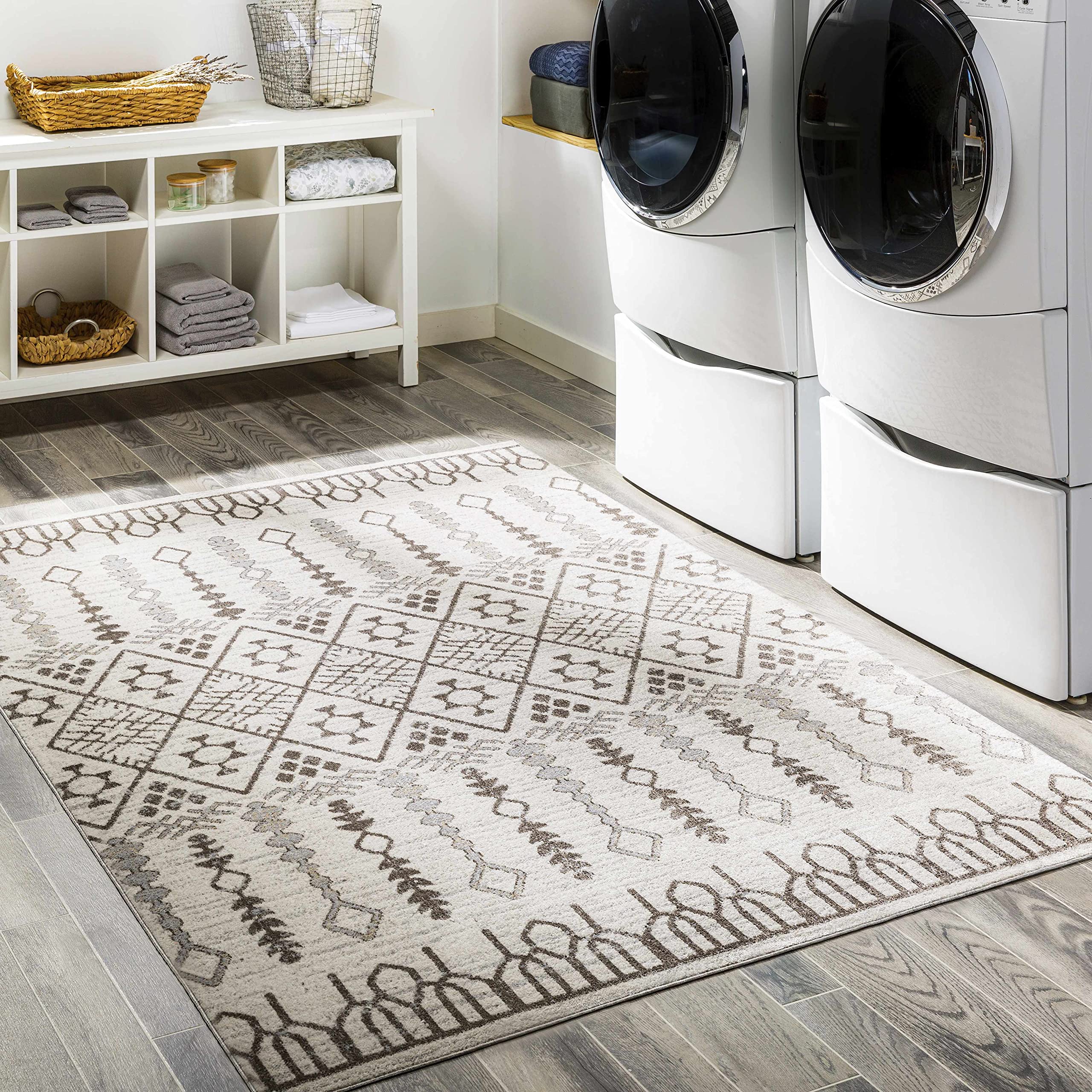 Hauteloom Bantog Machine Washable Area Rug for Living Room & Bedroom - Soft Brown & Gray Modern Design - 6'7
