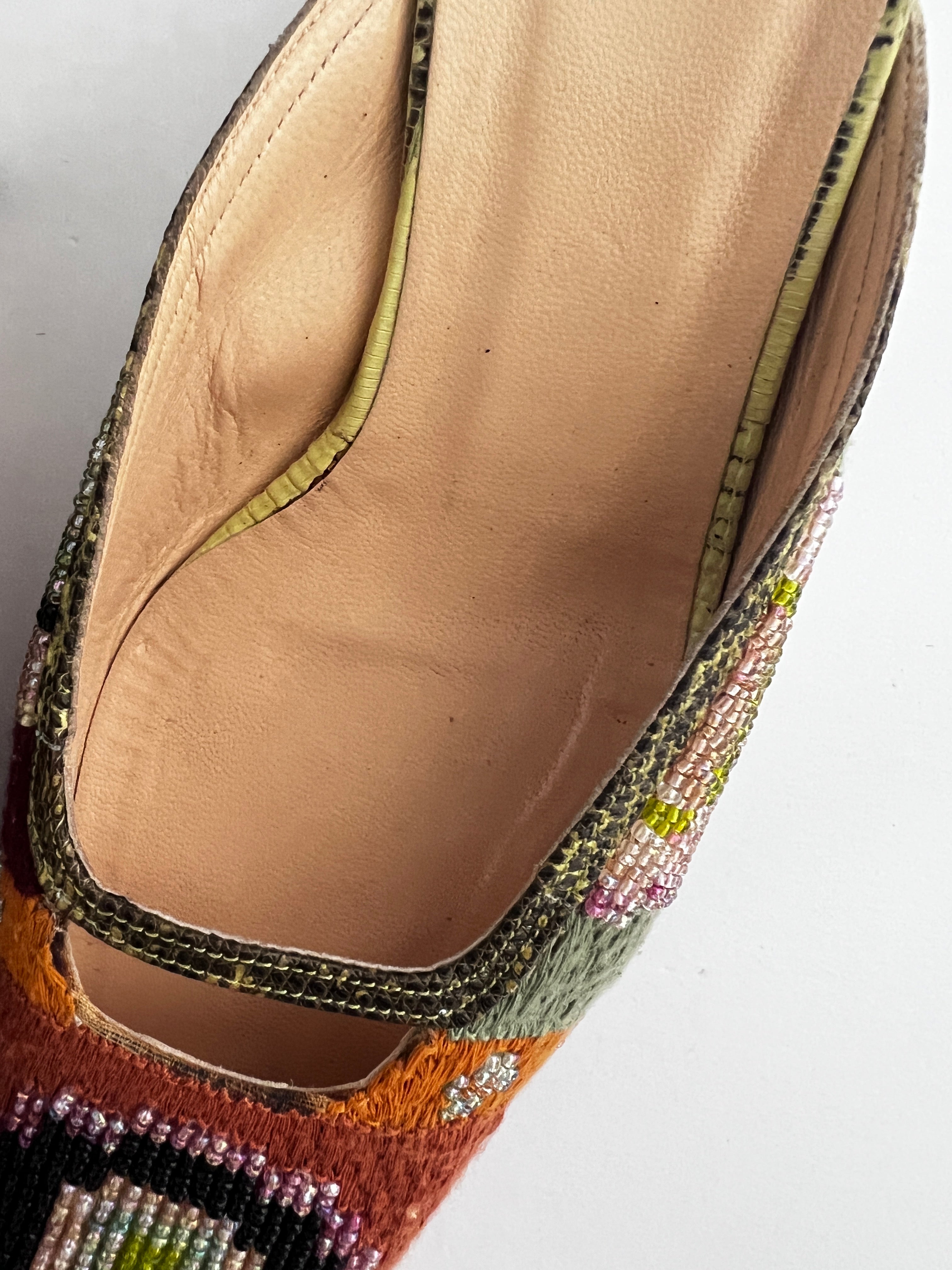 Vintage Fendi Boho Beaded Mule Heels - Women's Bohemian Style Sandals for Summer Weddings & Beach Vacations