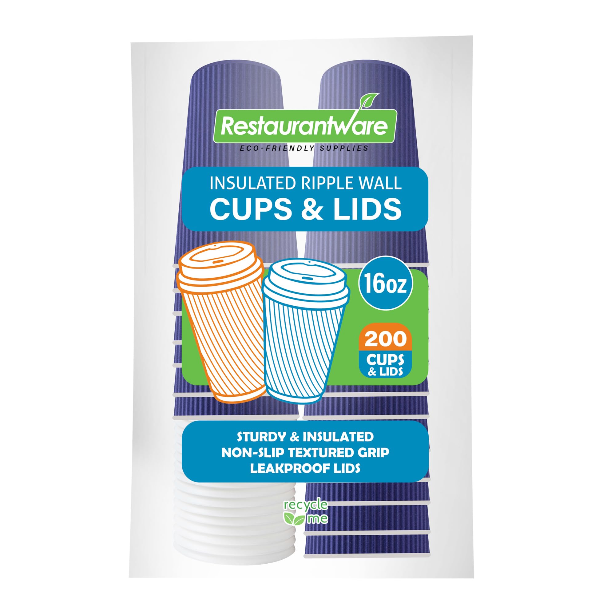 16oz Insulated Coffee Cups with Lids (200 Pack) - Leakproof & Non-Slip Royal Purple Disposable Paper Cups for Hot Beverages - Perfect for Coffee Shops, Offices, and Catering Services
