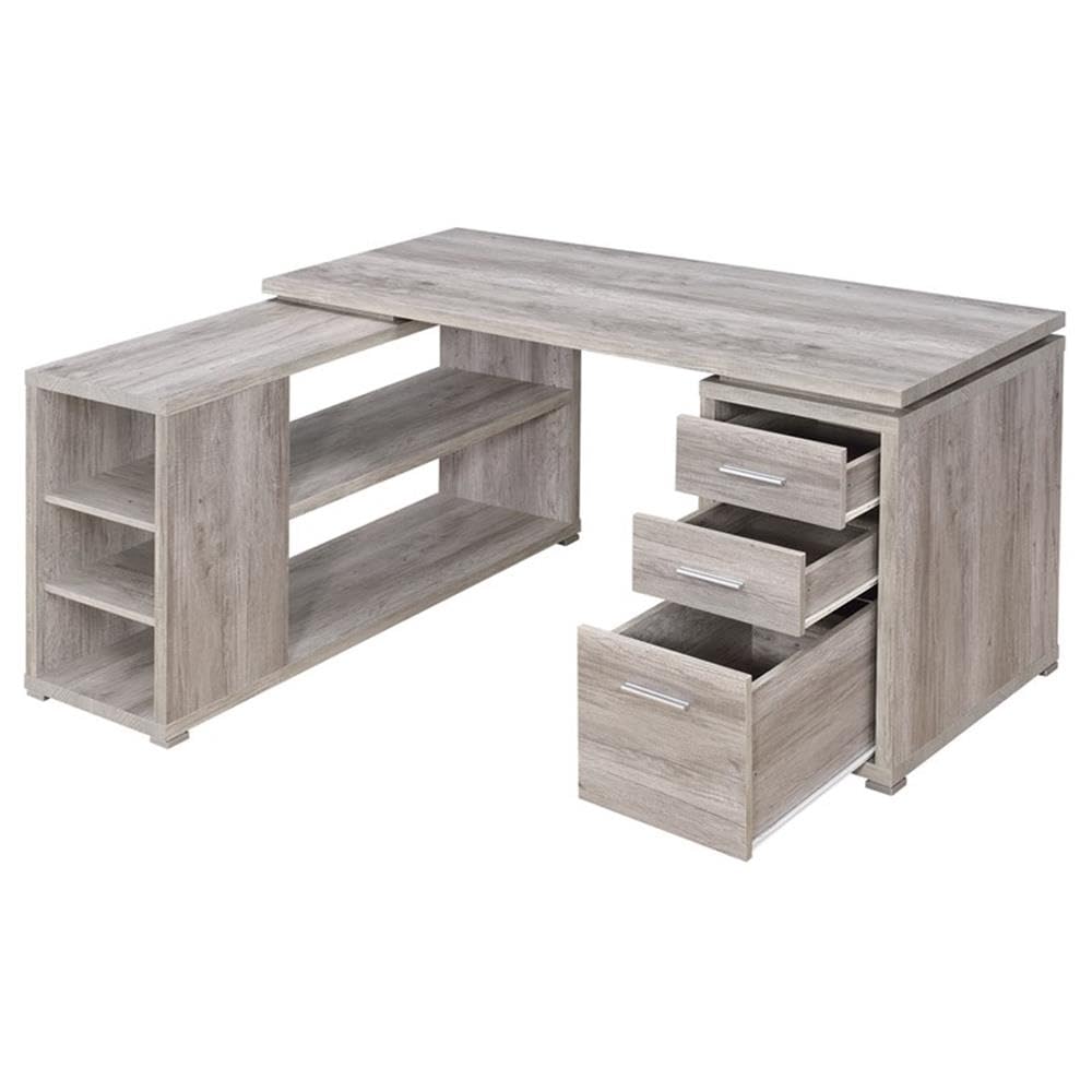 L-Shaped Desk and Office Chair Set in Gray Driftwood/Ecru - Home Square 2-Piece Home Office Furniture for Small Spaces, Gaming & Remote Work
