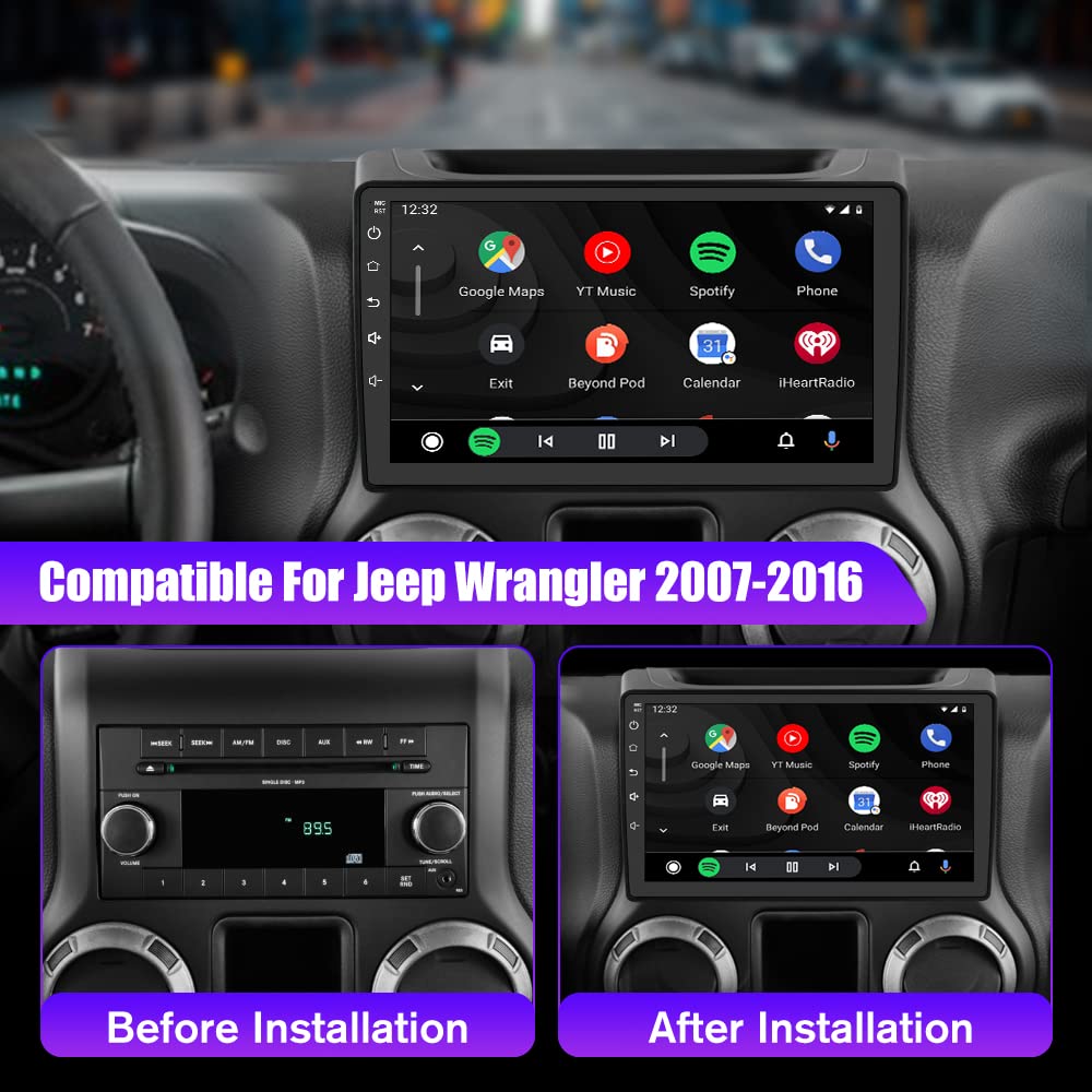 Jeep Wrangler JK Grand Cherokee Dodge Ram 1500 Android 13 Car Stereo with Wireless CarPlay & Android Auto - 2GB RAM 64GB Storage - Bluetooth Touchscreen Radio with Backup Camera for Seamless Driving Experience