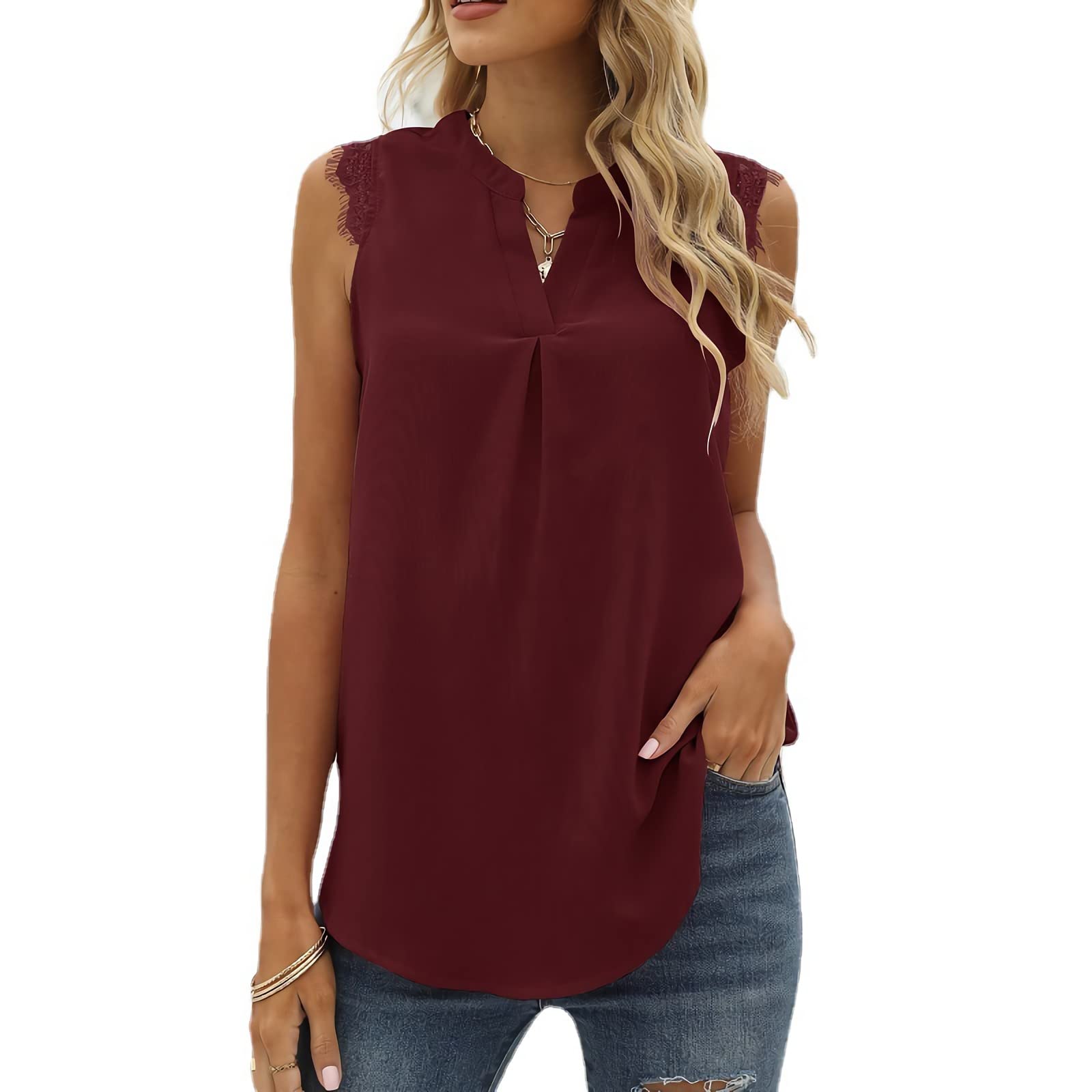 Women's V Neck Lace Tank Tops - Summer Casual Sleeveless Blouse, Solid Color Shirts for Women | Perfect for Beach, Party & Everyday Wear