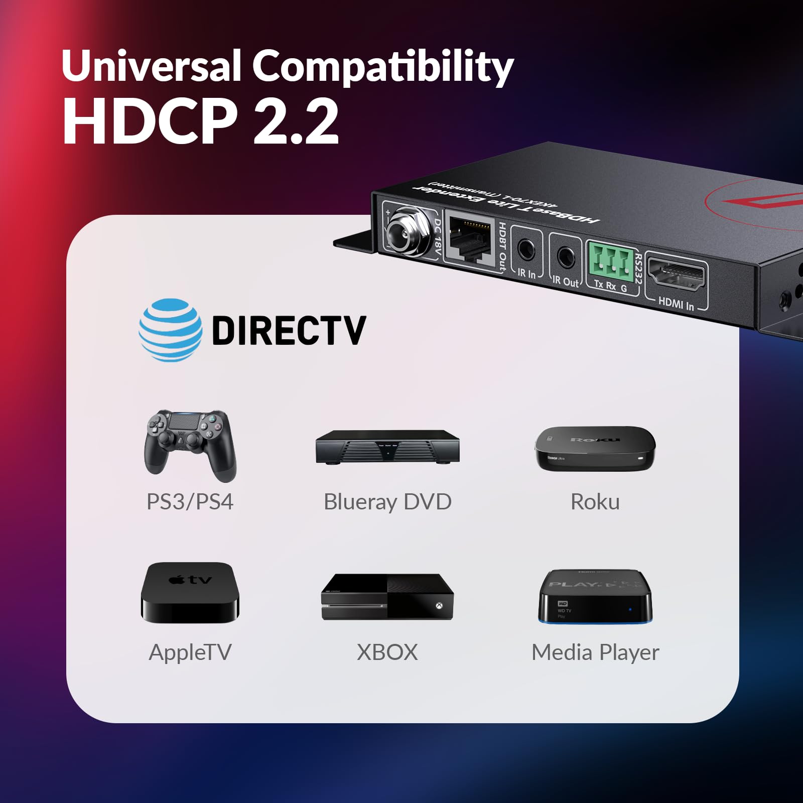 AV Access HDBaseT HDMI Extender - 4K@60Hz 130ft, 1080P@60Hz 230ft Over Cat5e/6/6a/7 Cable | Supports CEC, PoE, IR, RS232, EDID & HDCP 2.2 (4KEX70-L) | Perfect for Home Theater, Conference Rooms & Digital Signage