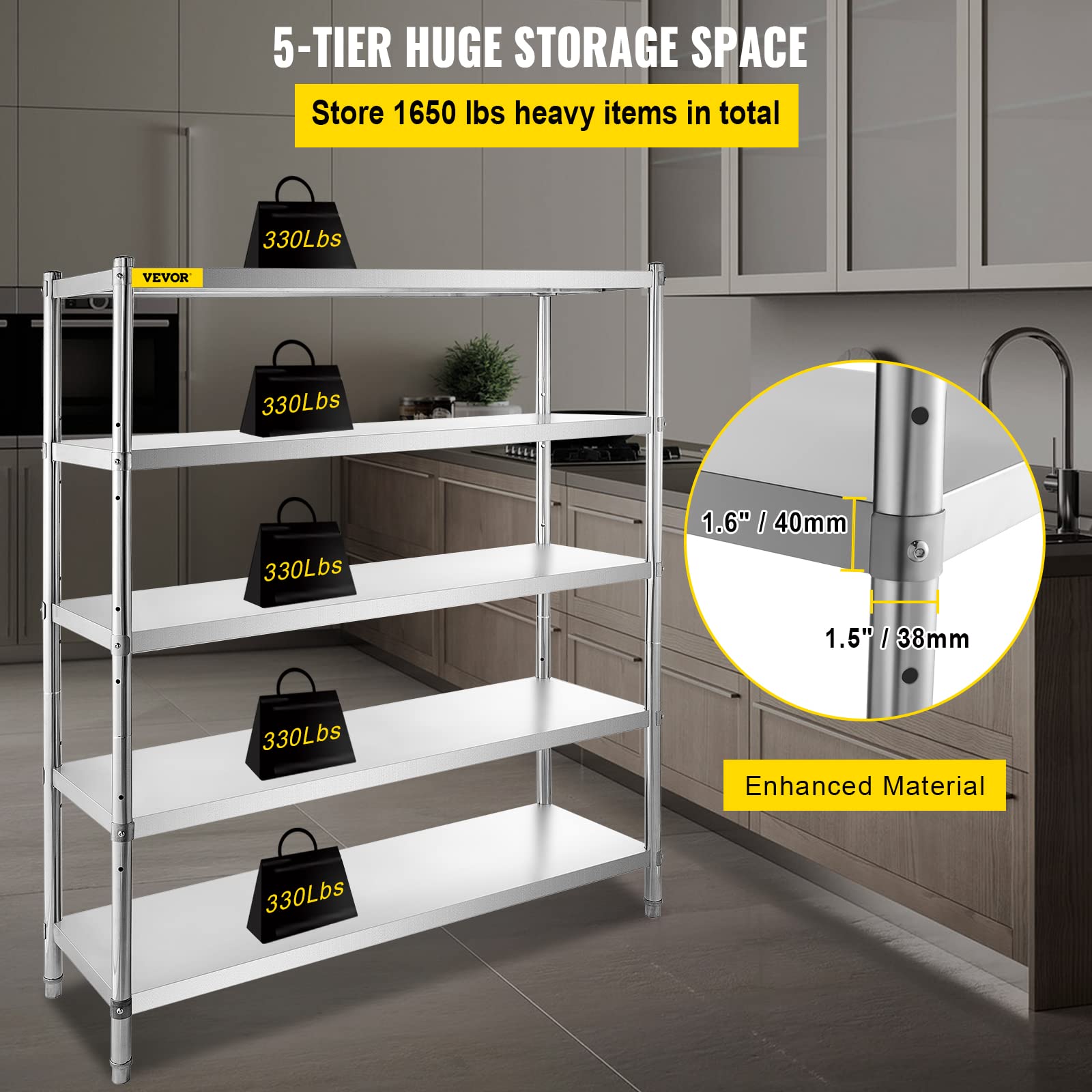VEVOR 5-Tier Heavy Duty Storage Shelf - 70.9