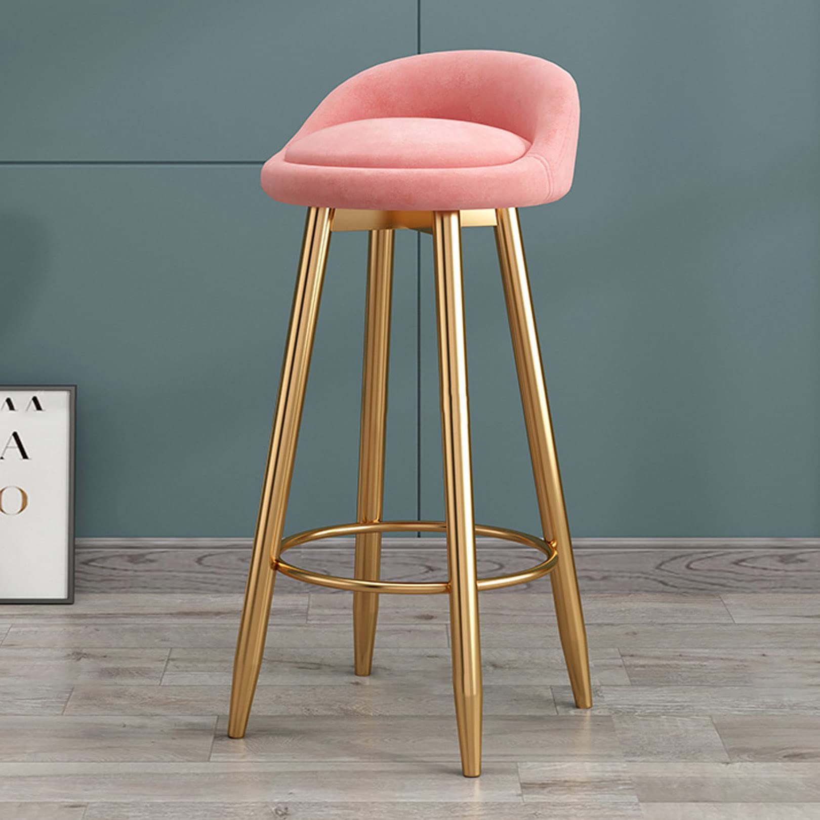 Modern Round Velvet Bar Stools with Gold Footrest - Counter Height Stools for Kitchen, Breakfast Nook, Coffee Shop & Home Balcony - Comfortable Dining Chairs for Bars, Restaurants & Outdoor Entertaining