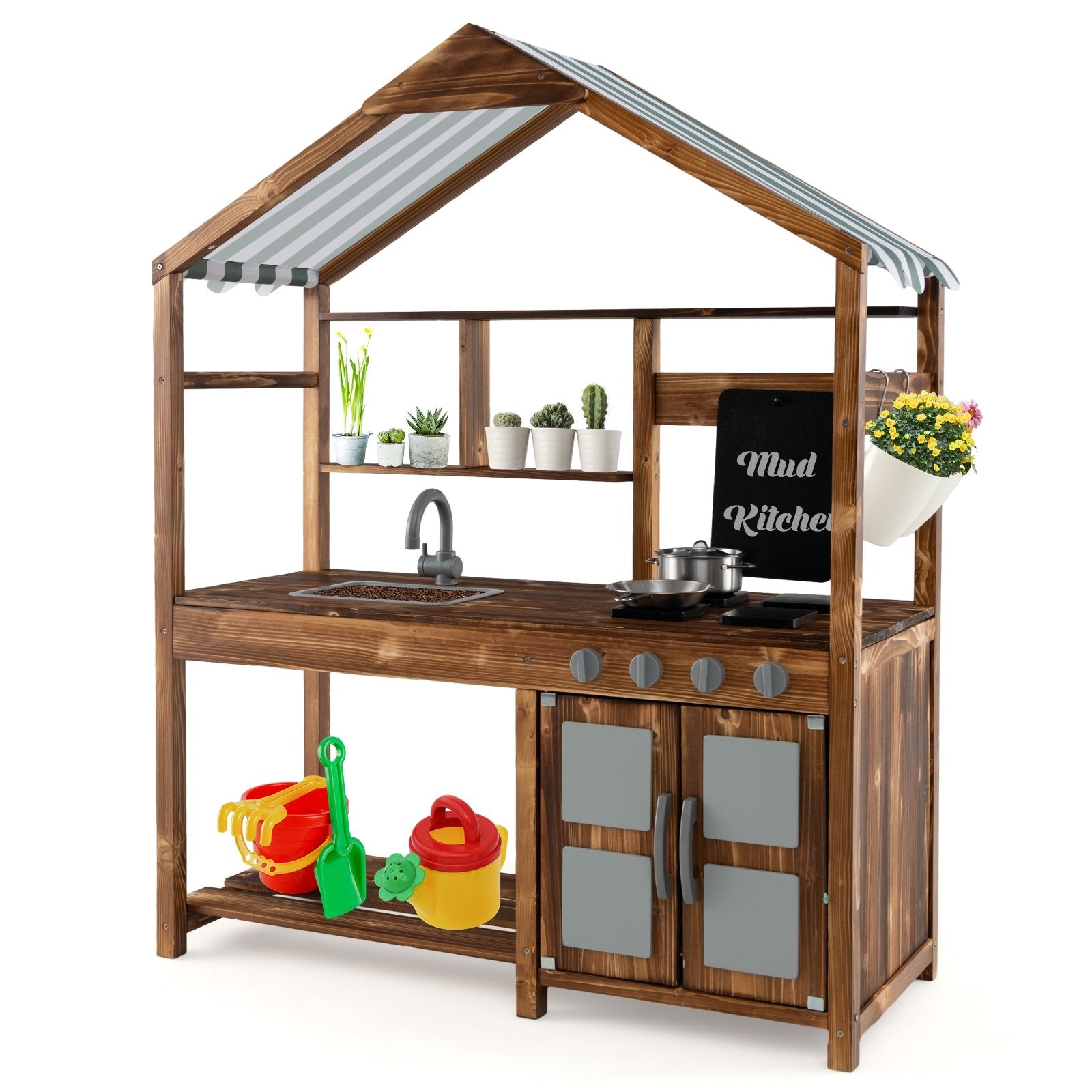 **Outdoor Kids Mud Kitchen - Solid Wood Play Kitchen with Canopy for Pretend Cooking & Sensory Play - Perfect for Backyard, Garden & Outdoor Play**