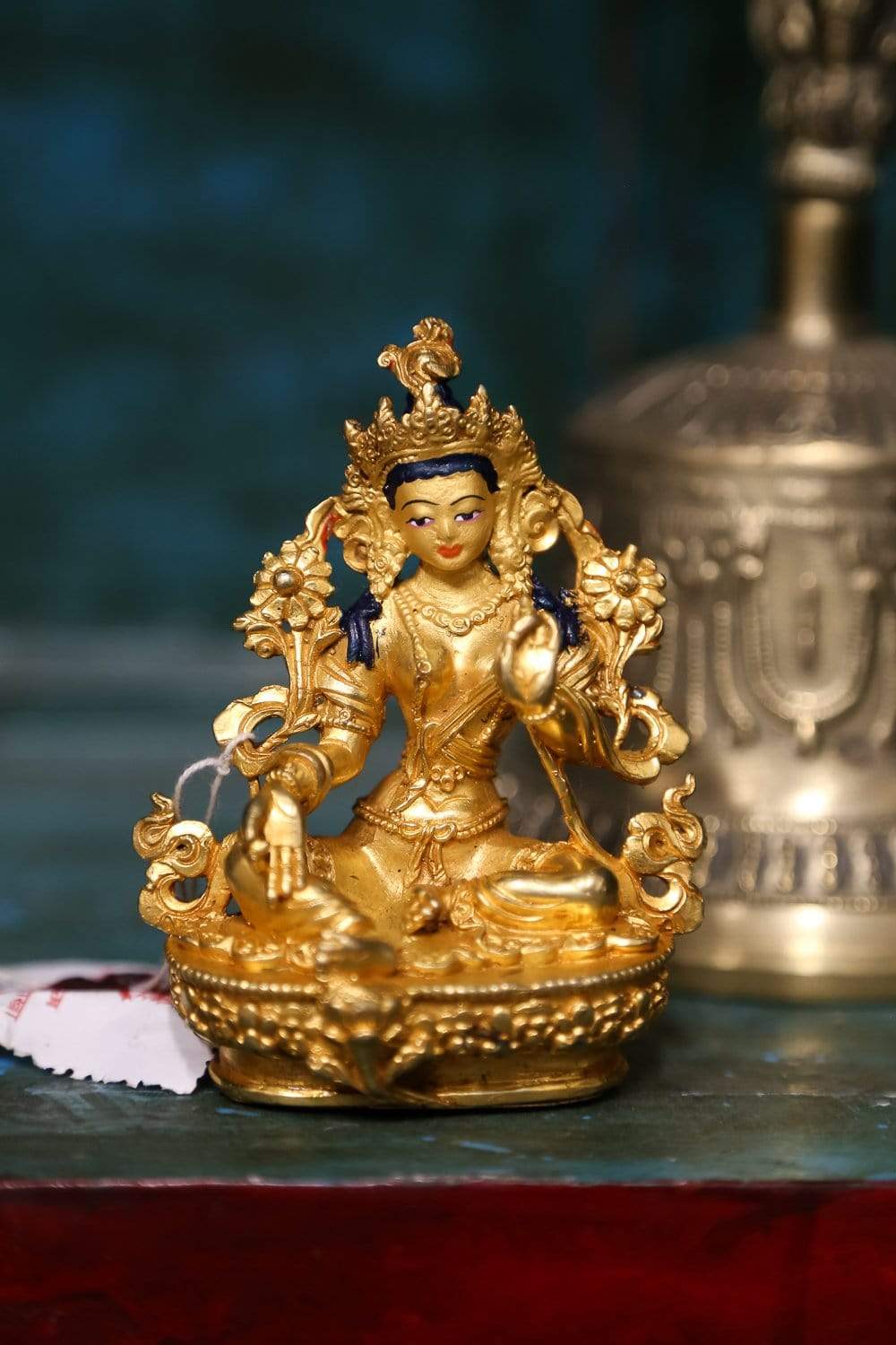 Green Tara Small Golden Statue - Handcrafted Buddhist Deity Figurine for Home Altar, Meditation & Spiritual Decor | Perfect for Prayer, Yoga Spaces & Gift Giving