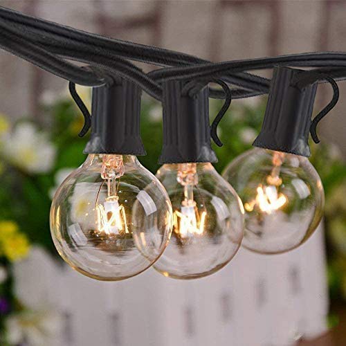 Yuusei 25Ft G40 Globe Outdoor String Lights - 15 Pcs 5W Clear Bulbs (3 Spare Included), 2200K Warm White Connectable Hanging Patio Lights with E12 Socket, IP44 Waterproof - Perfect for Backyard, Garden, Wedding, Party & Outdoor Decor