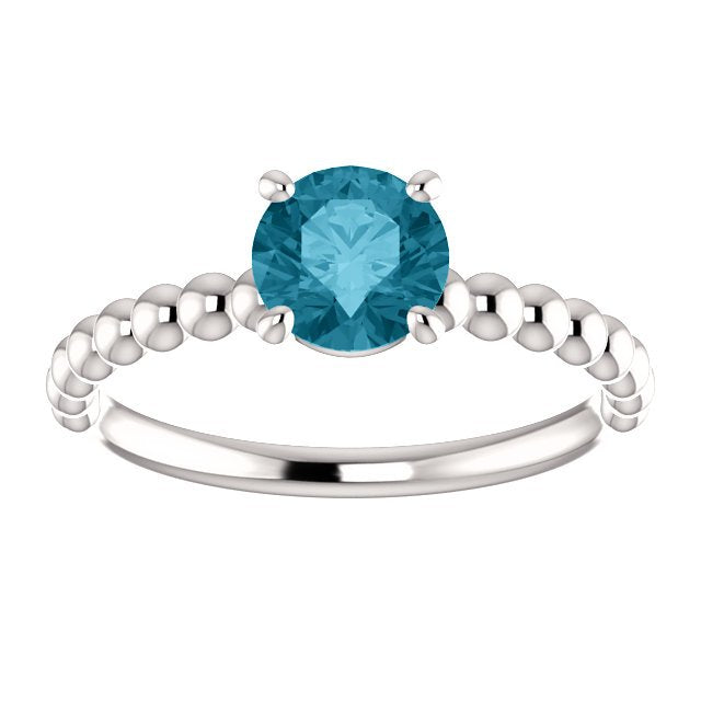 14KT Gold 1.05 CT London Blue Topaz Solitaire Beaded Ring for Women - Elegant Engagement, Wedding, Anniversary Gift Jewelry