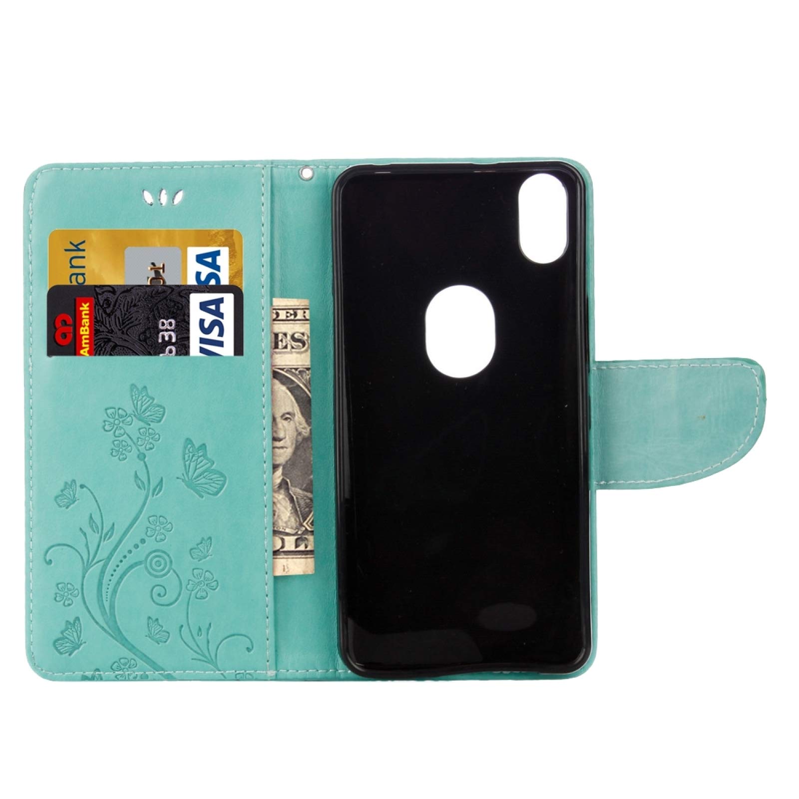 **HONGYAN BQ Aquaris X5 Plus Phone Case - Butterfly Floral Embossed Leather Flip Cover with Card Holder, Wallet & Lanyard (Green) - Perfect for Daily Use, Travel & Gift Giving**
