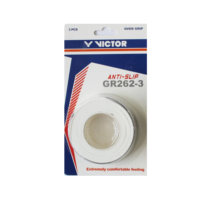 Victor GR 262 Overgrip 3 Pack (White) - Premium Tennis Racket Grip Tape for Enhanced Comfort & Sweat Absorption - Perfect for Tennis, Badminton & Racquetball Players