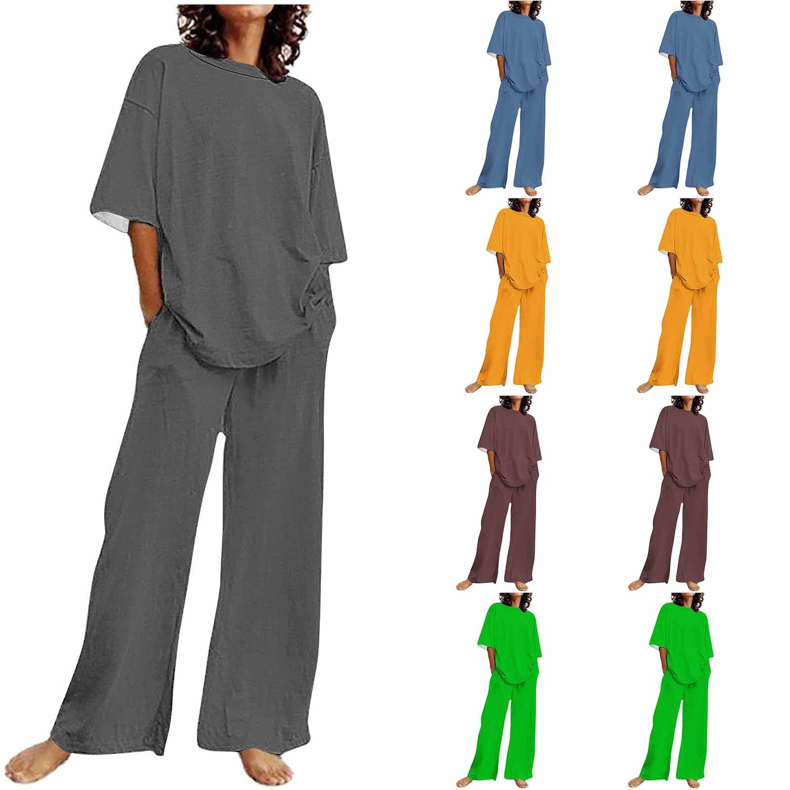 Women's 2 Piece Lounge Set - Short Sleeve Pullover Top & Wide Leg Pants Matching Loungewear Outfit | Soft Casual Tracksuit for Home, Yoga & Relaxation
