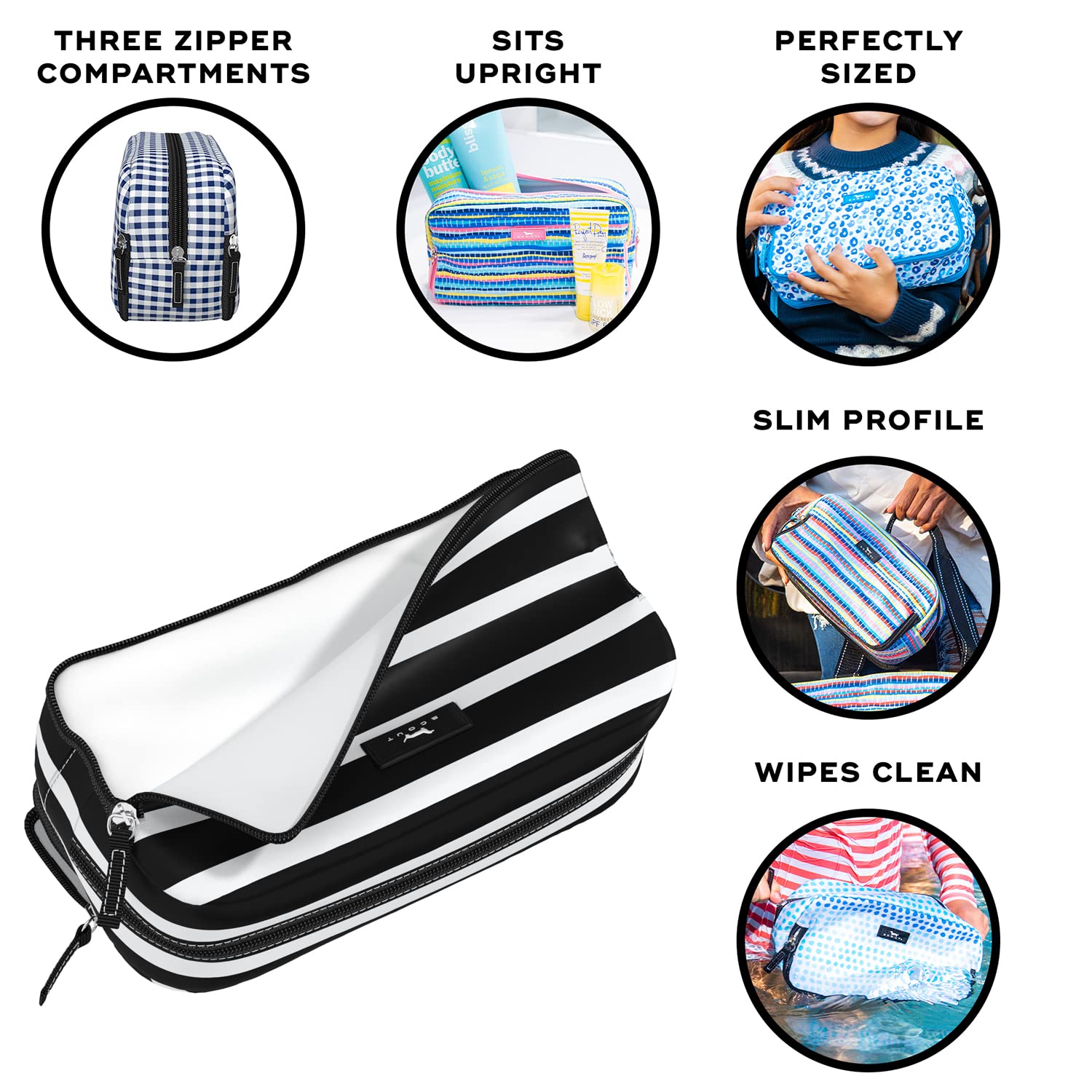 Scout 3-Way Travel Makeup Bag for Women - Waterproof Toiletry Organizer with 3 Zipper Compartments, Stands Upright & Easy to Clean - Perfect for Vacation, Gym & Daily Essentials Organization