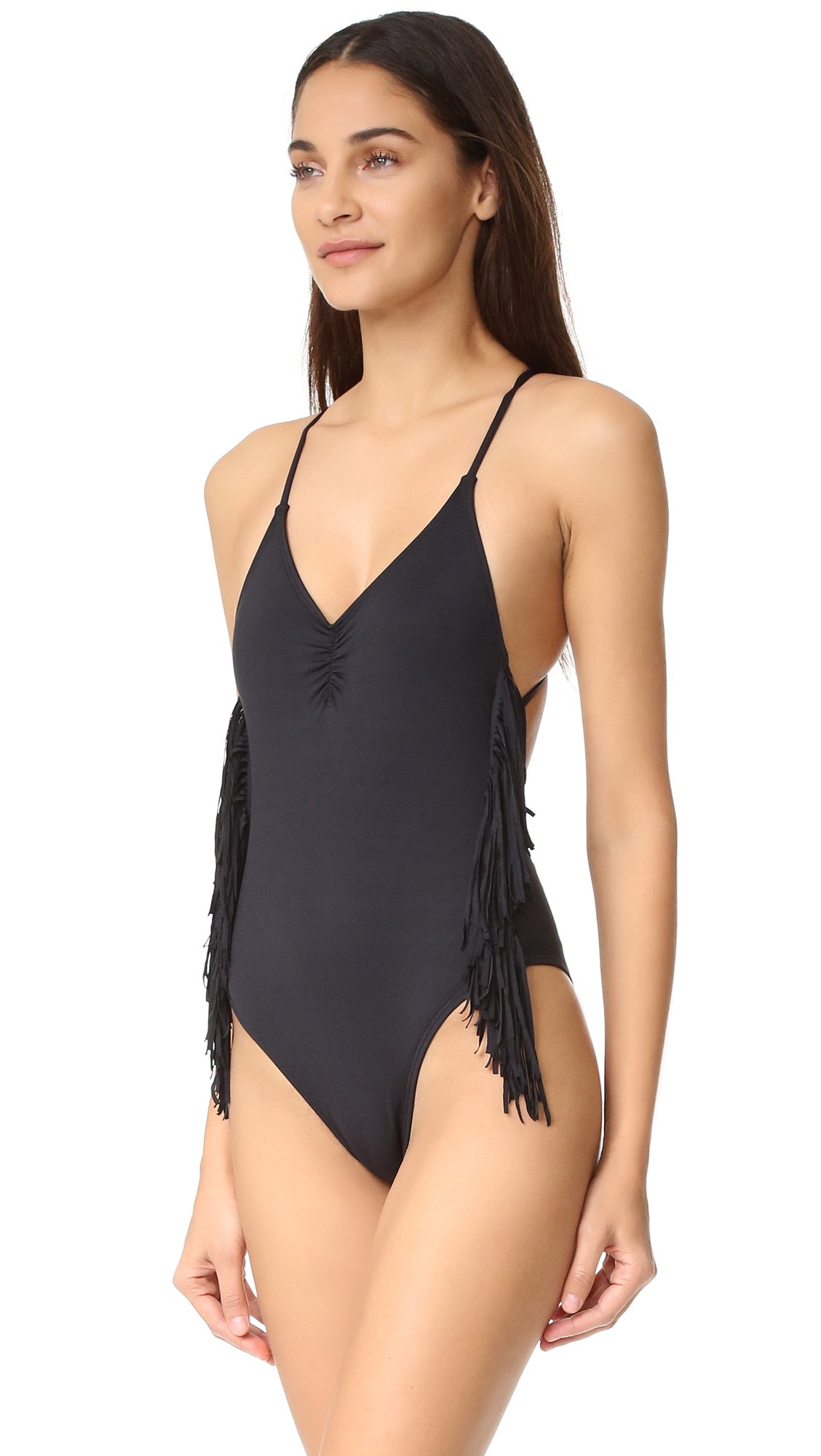 LSpace Women's Gypsy Fringe One Piece Swimsuit - Black Size 8 | Boho Chic Bathing Suit for Beach Vacation & Pool Party