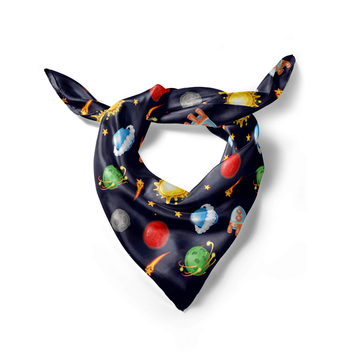 Ambesonne Space Hair Scarf - Galaxy Print with Sun and Planets, Stylish Head Wrap for Women, Perfect for Boho Fashion, Yoga, and Outdoor Activities