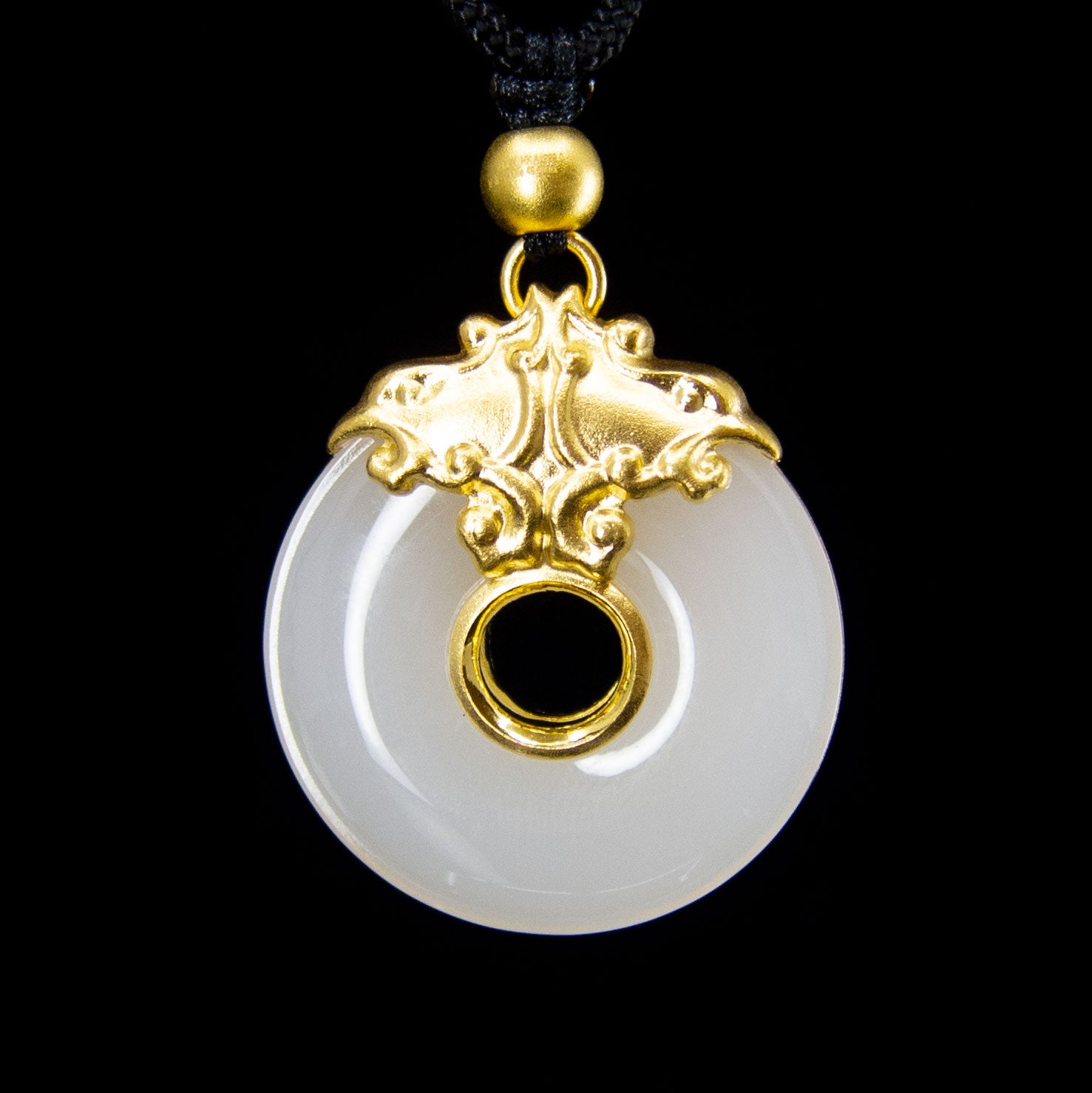 24K Gold Plated Nephrite Jade Double Phoenix Pendant Necklace with Black Silk Rope - Elegant Chinese Jewelry for Women, Perfect Gift for Weddings & Special Occasions