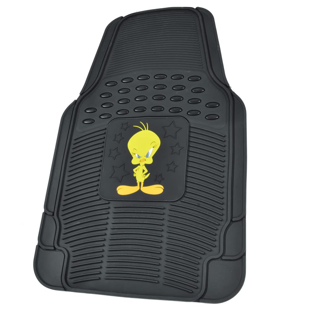 BDK Warner Bros Looney Tunes Tweety Bird All-Weather Universal Fit Car Floor Mats - Heavy Duty Rubber Non-Slip 3-Piece Set for Front Seats | Durable Car Accessories for SUVs, Sedans & Trucks | Perfect for Road Trips, Daily Commute & Winter Protection