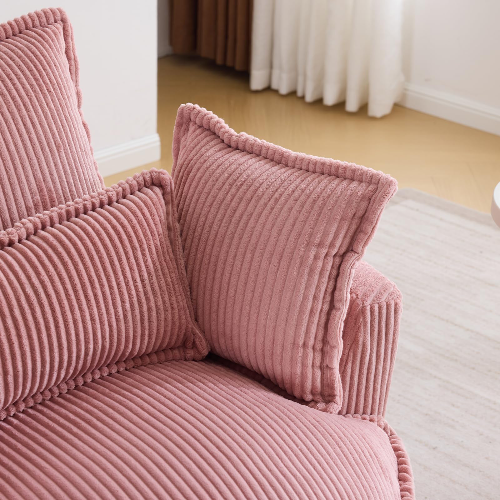 Karl Home 360-Degree Swivel Barrel Chair - Modern Corduroy Lounge Armchair with 3 Pillows, Comfortable Round Accent Sofa for Living Room, Bedroom, Hotel | Perfect for Small Spaces, Reading Nooks & Cozy Corners (Pink)