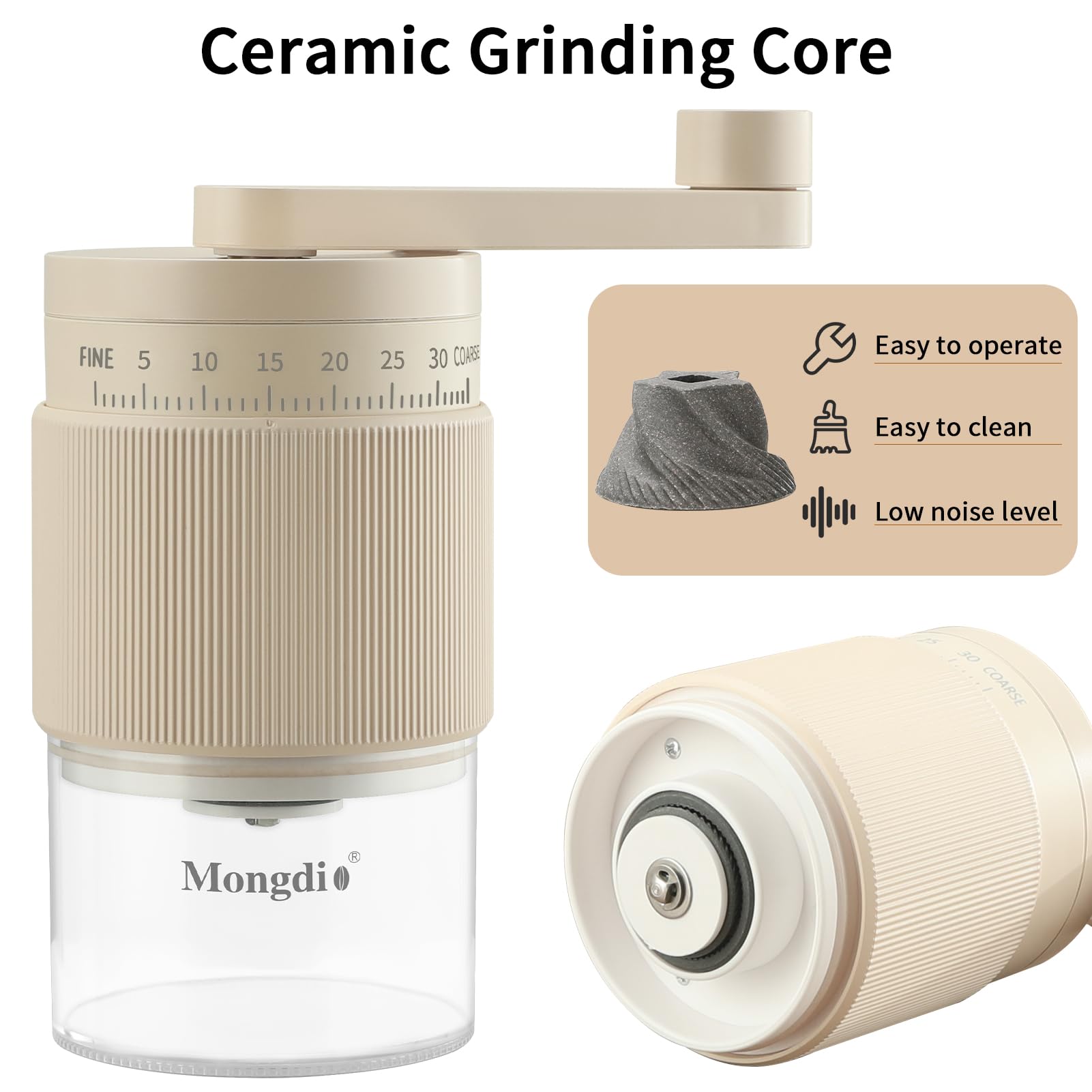 Premium Manual Coffee Grinder - 35 Adjustable Settings, Conical Burr Mill for Espresso, French Press & Cold Brew | Portable Hand Crank Coffee Bean Grinder for Home, Camping & Travel | Durable White Design