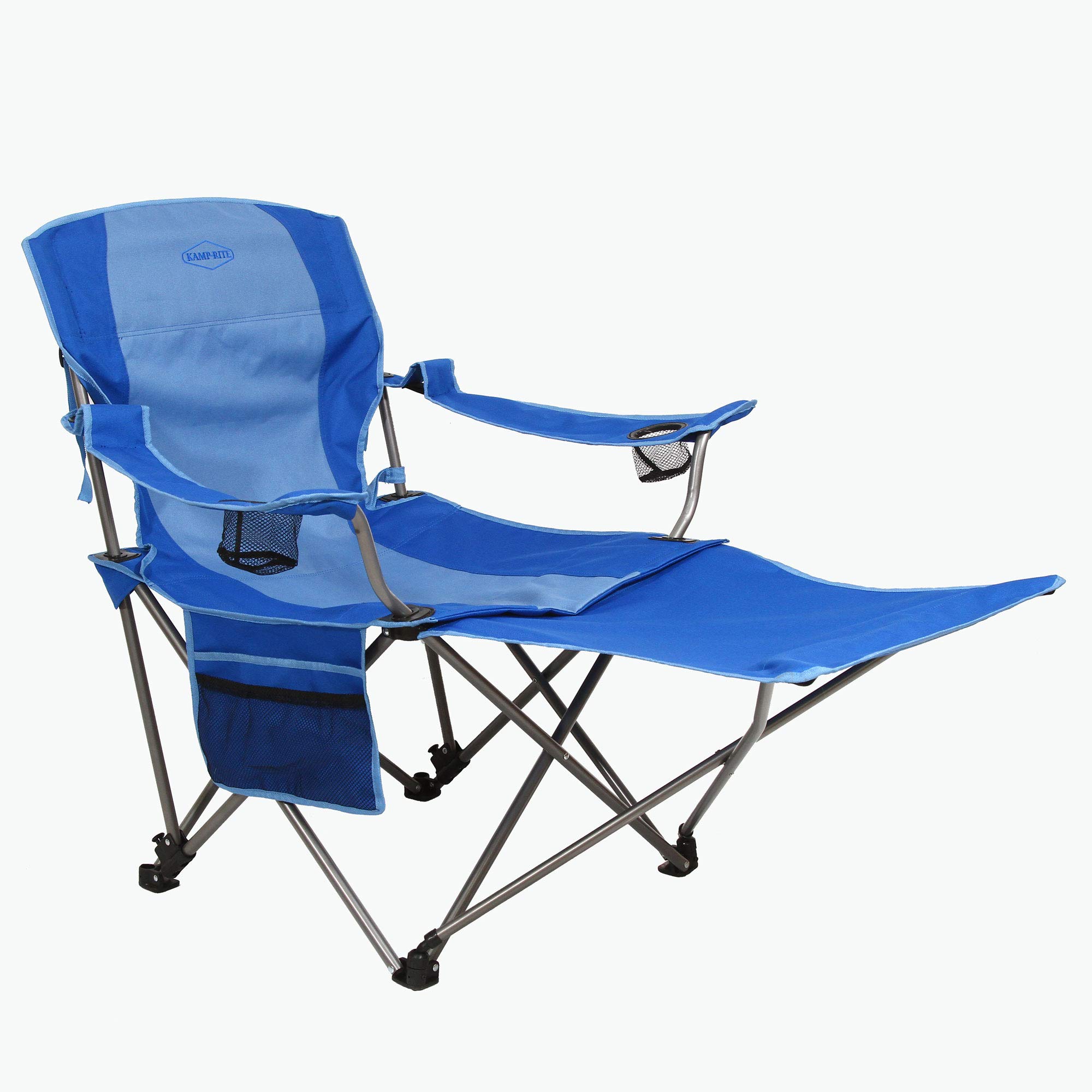 Kamp-Rite KAMPCC236 Folding Lawn Chair with Detachable Footrest & Cup Holders - Portable Outdoor Camping, Beach, Patio, Sports Chair in Blue - Perfect for Picnics, Backyard Relaxing, and Tailgating Parties