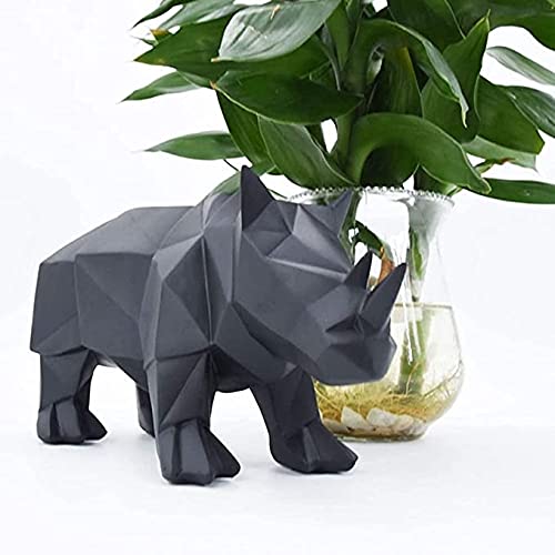 Abstract Geometric Rhino Statue - Handcrafted Resin Animal Sculpture for Home & Office Decor | Desktop Ornament, Art Figurine, Unique Gift Idea for Animal Lovers & Modern Interior Design