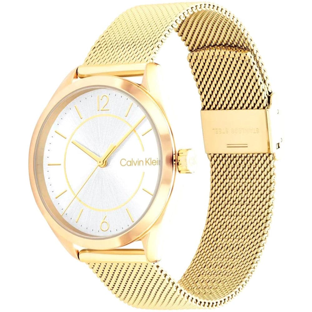 Calvin Klein Women's Watch with White Dial & Gold Milanese Strap - Model 25200195 | Elegant Fashion Accessory for Office, Party & Everyday Wear