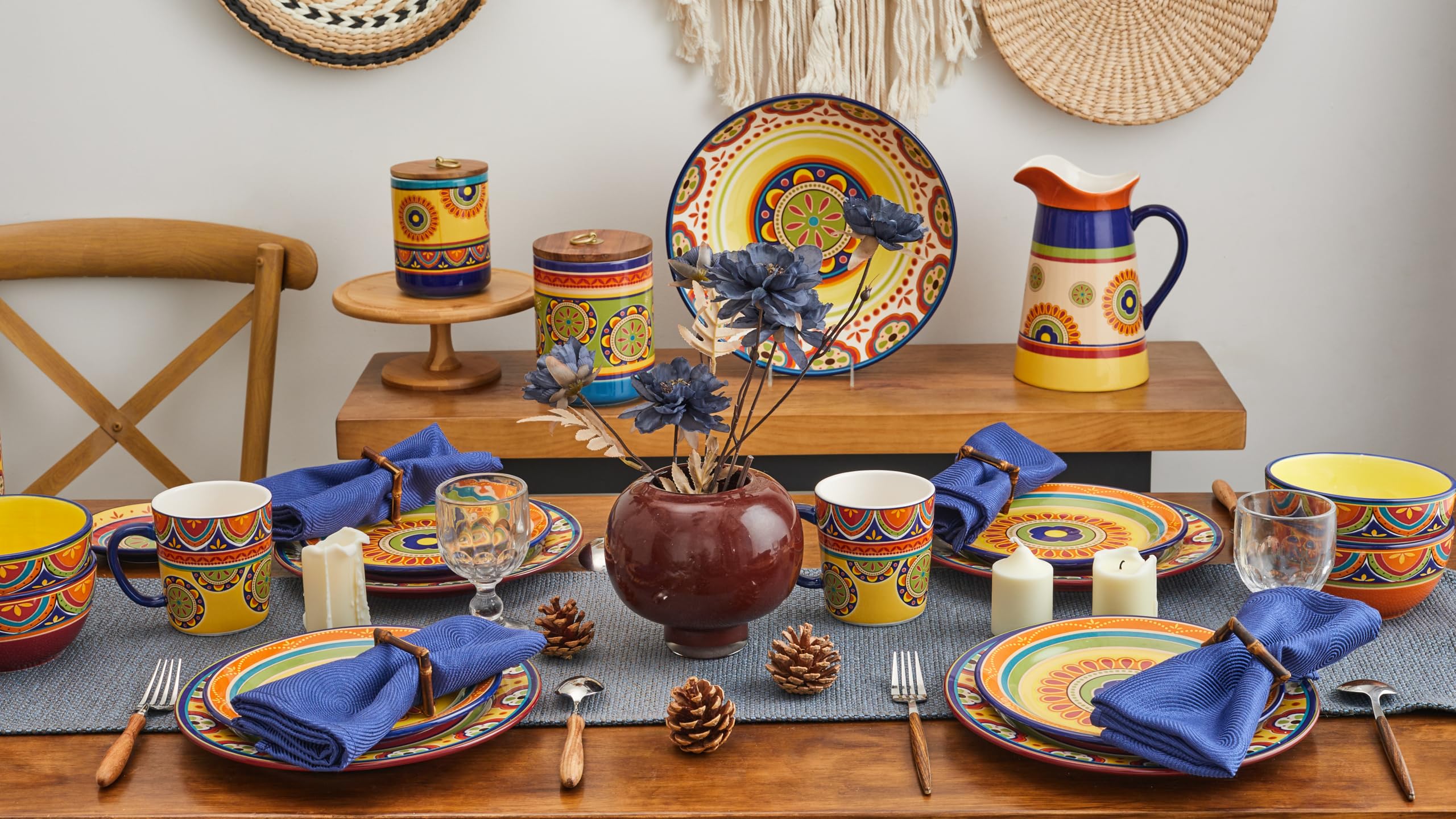 Bico Tunisian Ceramic Dinner Plates Set of 4 - 11 Inch Microwave & Dishwasher Safe Plates for Pasta, Salad, Main Course - Perfect for Family Dinners, Restaurants & Entertaining Guests