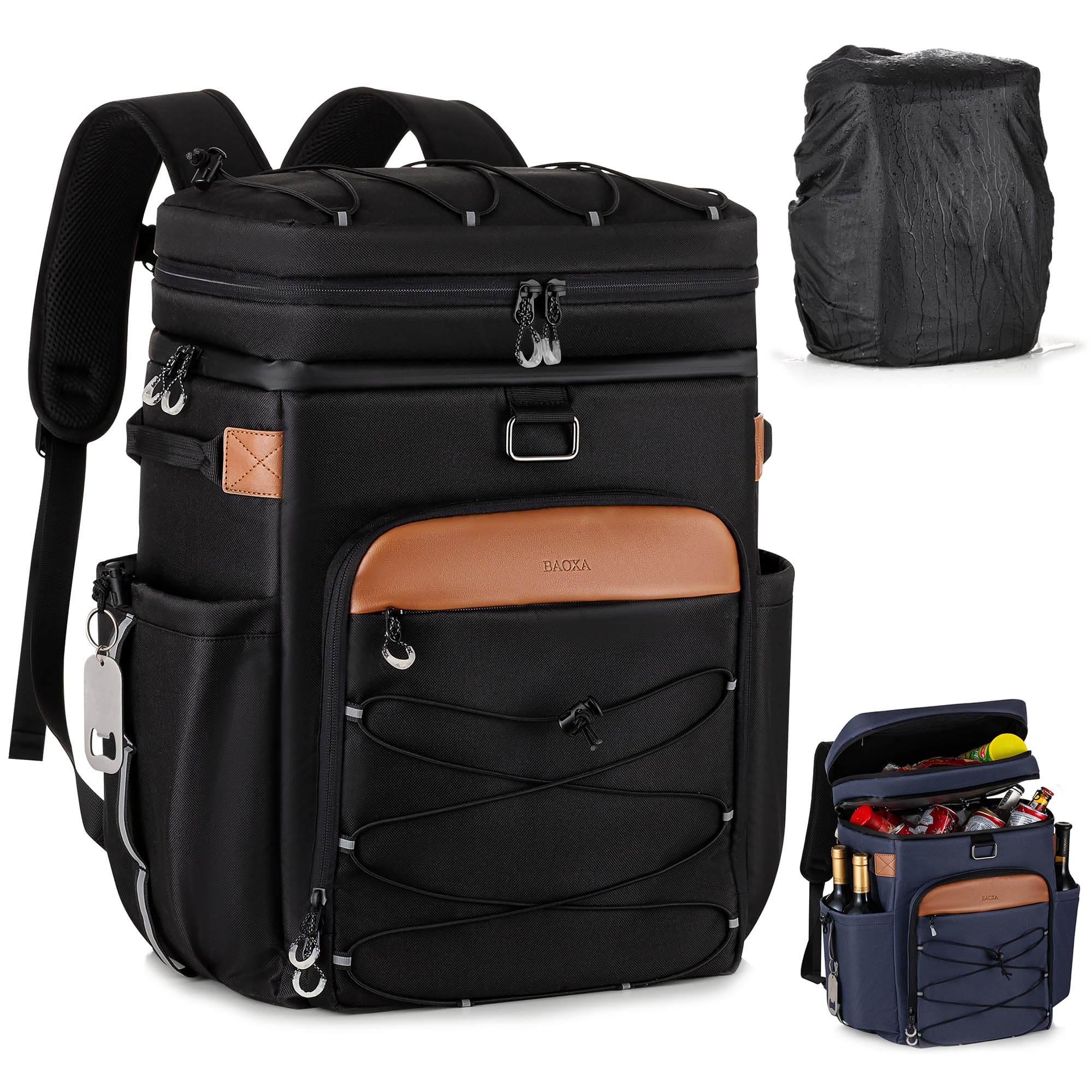 Insulated Cooler Backpack with Waterproof Cover - 42 Can Capacity, Leak-Proof Large Soft Cooler Bag for Camping, Picnics, Beach Trips & Outdoor Adventures | Portable Ice Chest Backpack for Hiking, Tailgating & Travel