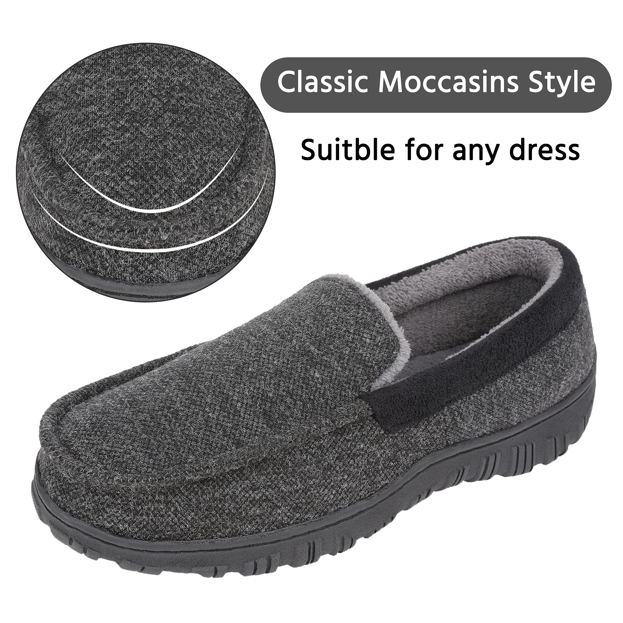 Bigwow Men's Memory Foam Moccasin Slippers - Ultra Soft Fleece Lined Indoor/Outdoor House Shoes with Non-Slip Sole - Perfect for Home, Office, and Travel Comfort