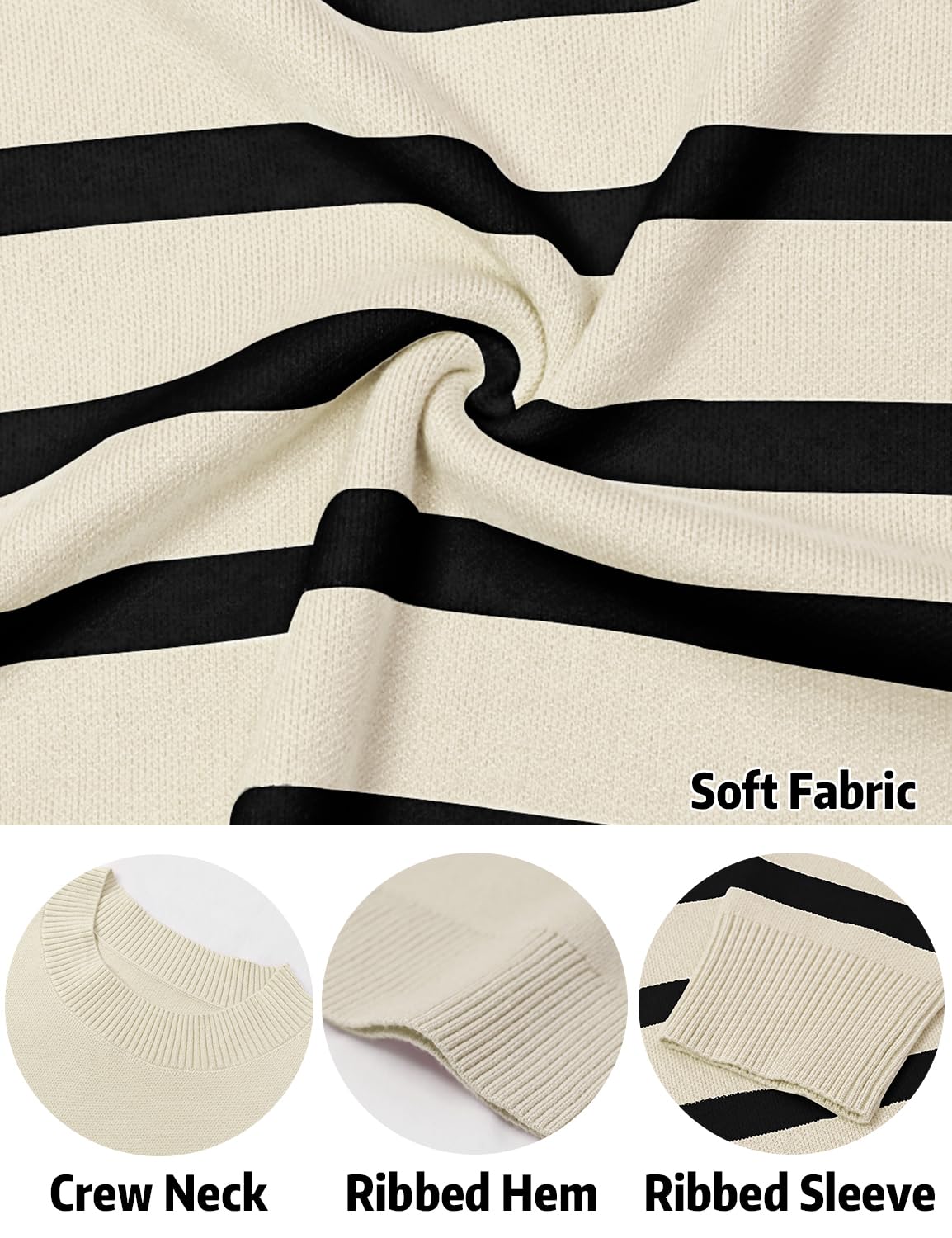 Women's Striped Ribbed Knit Pullover Sweater - Long Sleeve Crew Neck Winter Tops for 2025 Fall & Winter | Cozy Casual Wear for Office, Dates & Holiday Outfits