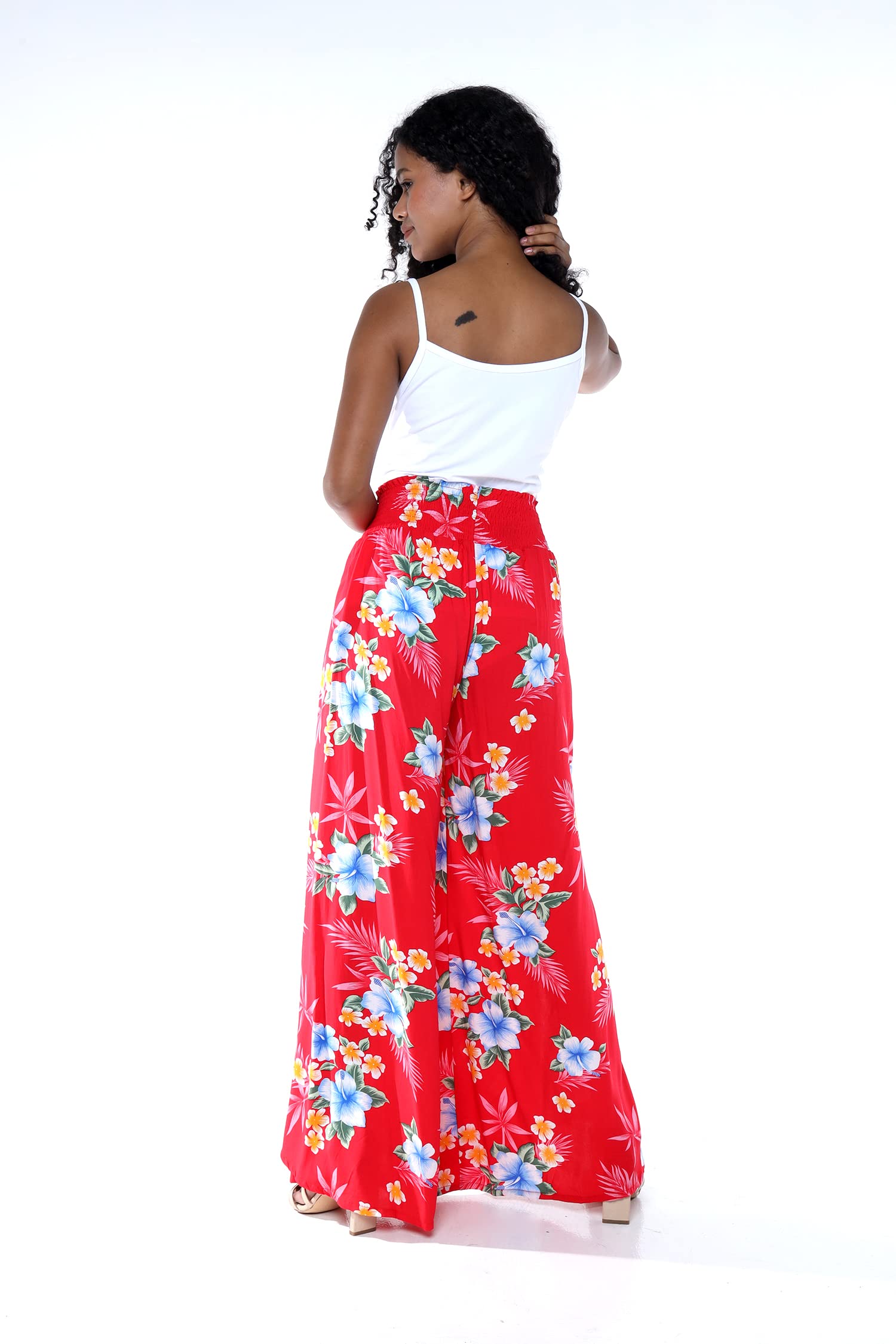 Floral Print High Slit Wide Leg Pants for Women - Boho Chic Palazzo Trousers with Side Slits - Perfect for Summer Vacations, Beach Outfits & Casual Wear