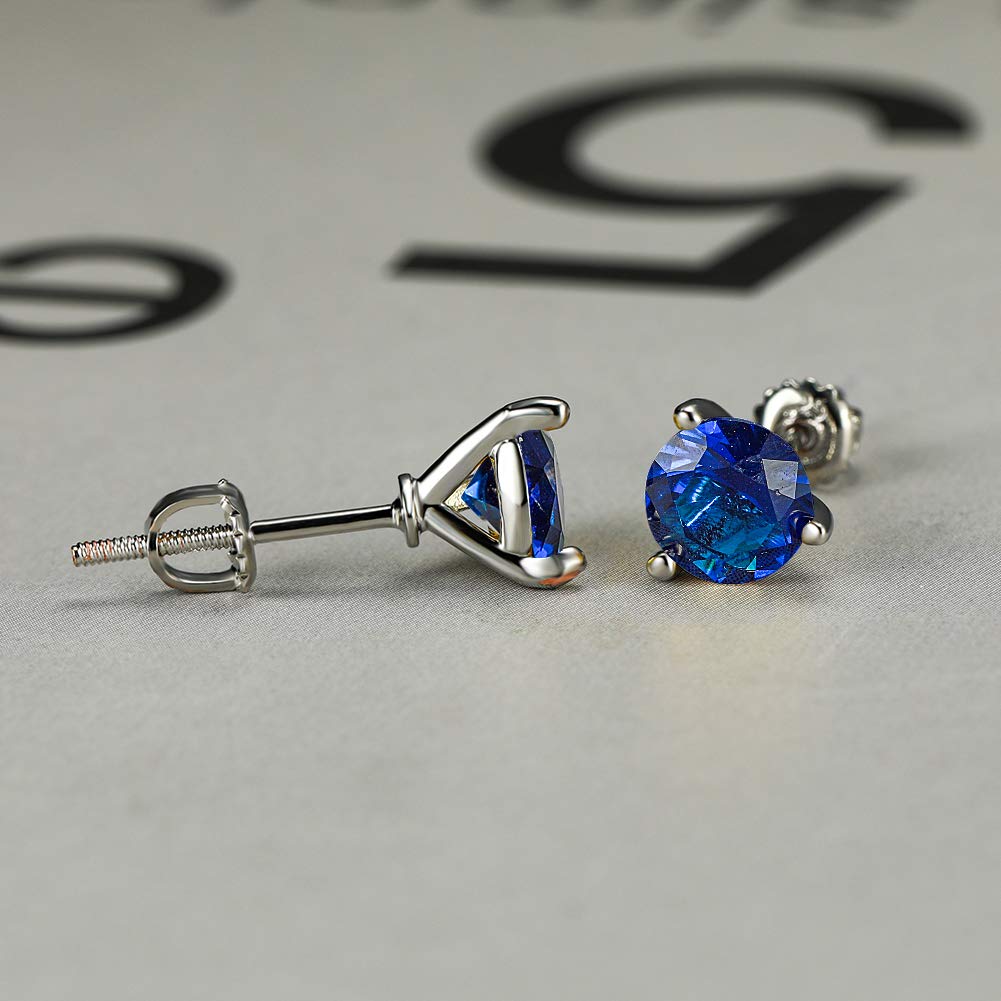 Diamond Stud Earrings for Women - 925 Sterling Silver Screw Back Martini Earrings, Hypoallergenic 6/7/8mm Round Prong Set, Valentine's Day & Engagement Jewelry Gift - Perfect for Parties, Weddings & Everyday Wear