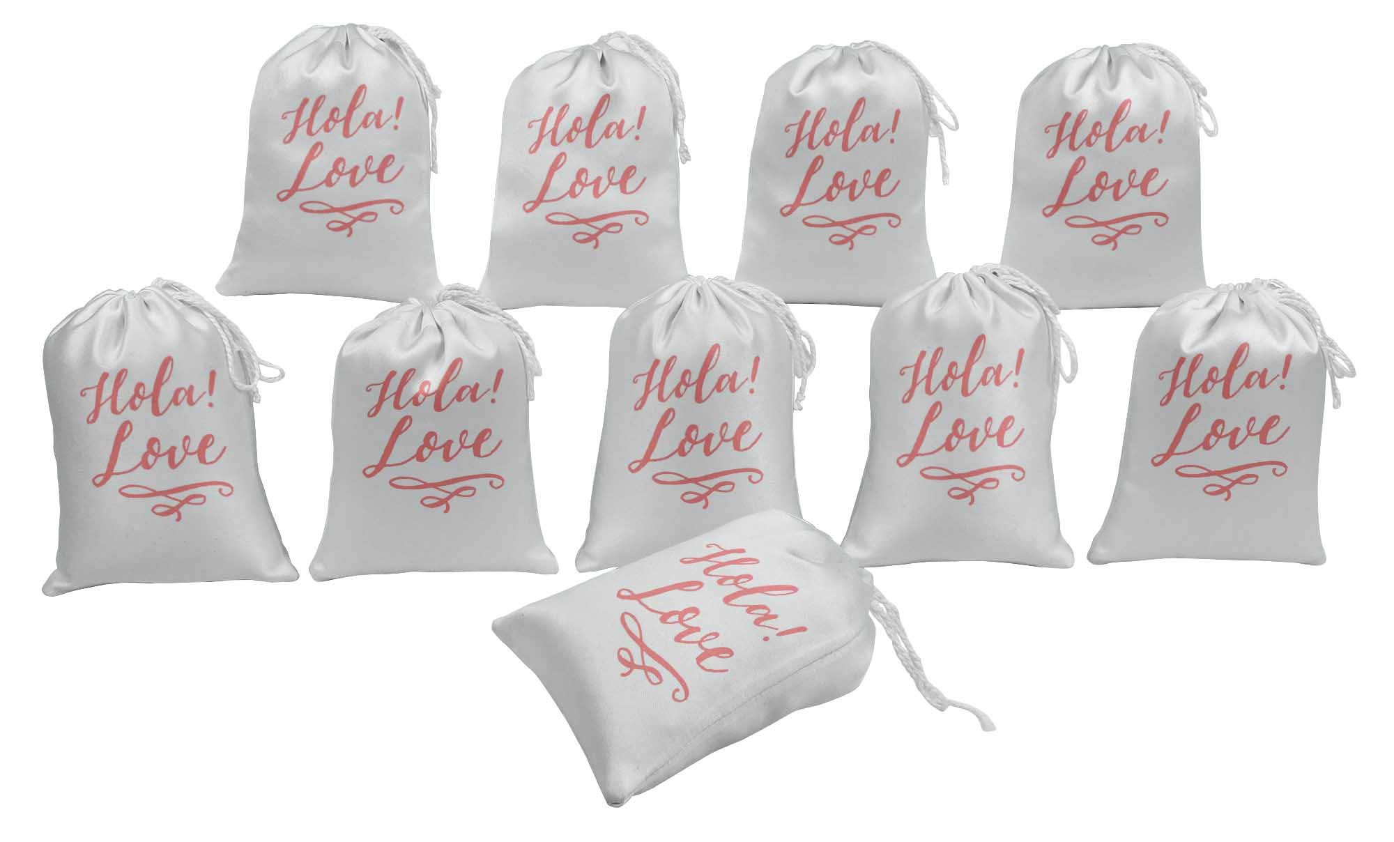 White Hola Love Wedding Favor Bags - 15-Piece Set for Party Supplies & Gift Pouches | Perfect for Bridal Showers, Receptions & Anniversary Celebrations