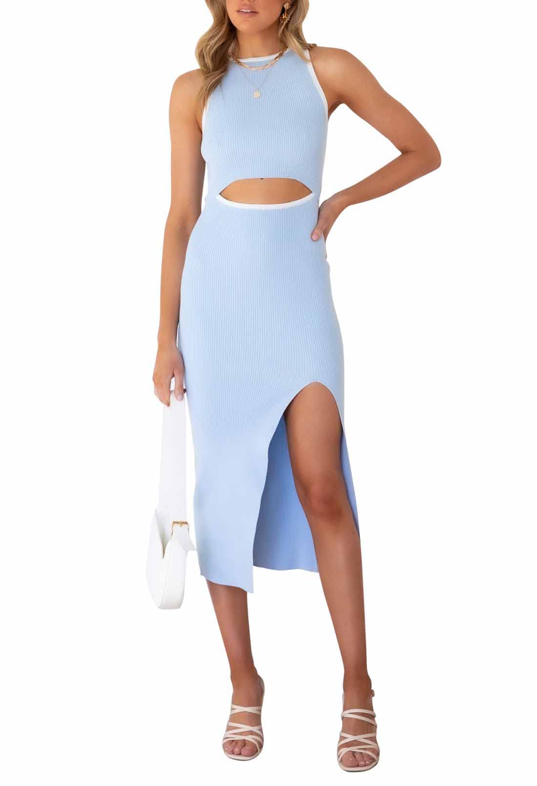 LaSuiveur Women's Sexy Sleeveless Bodycon Midi Dress with Cutout Side Slit - Summer Casual Tank Dress for Night Out, Party, Date Night & Beach Vacation