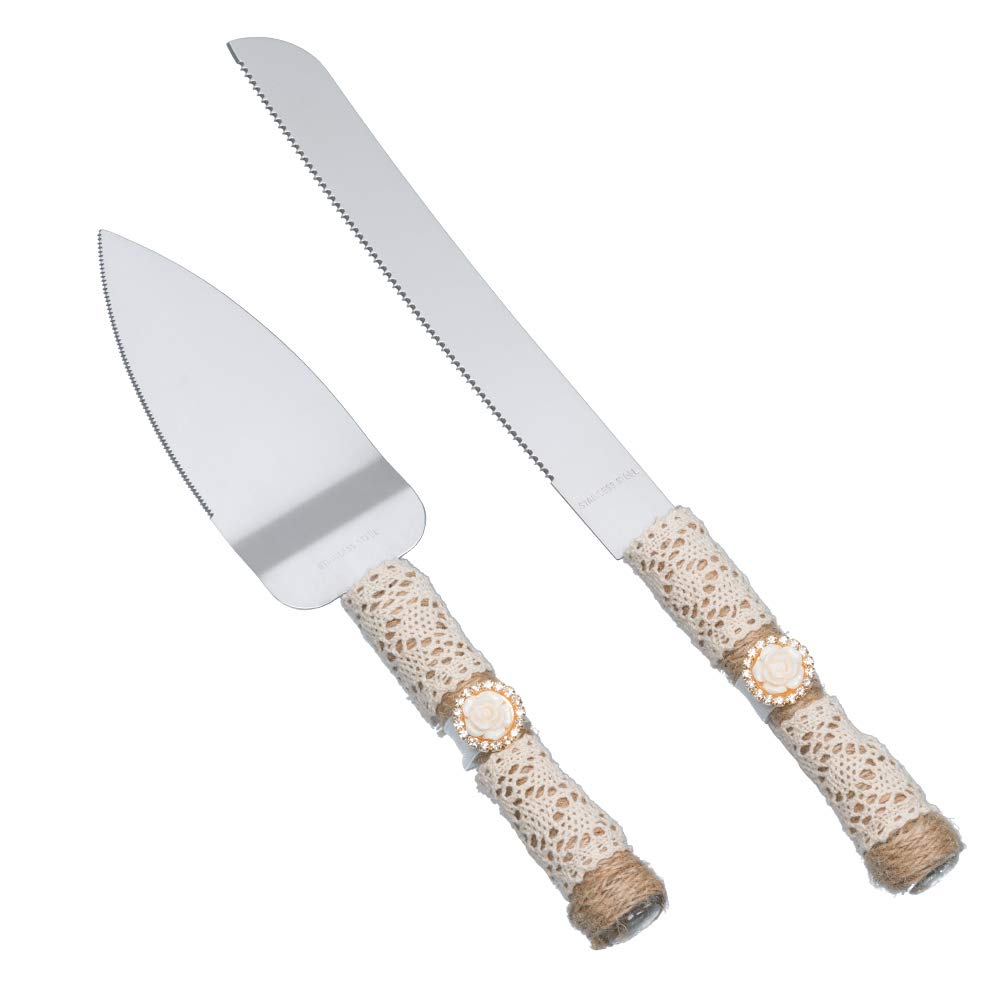 Rustic Wedding Cake Serving Set - Bride & Groom Cake Cutting Utensils with Pizza Pie Knife & Server | Perfect for Wedding Cakes, Anniversary Desserts & Party Pies