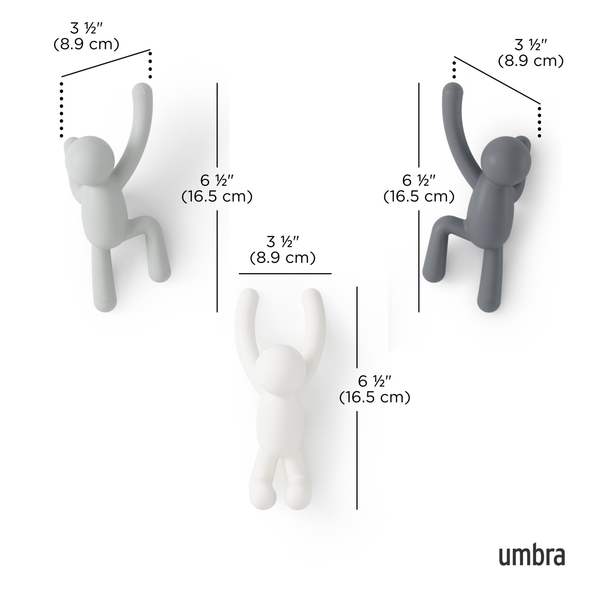 Buddy Wall Hooks Set of 3 - Heavy Duty Adhesive Hooks for Hanging Coats, Hats & Keys - Perfect for Home, Office & Dorm Organization