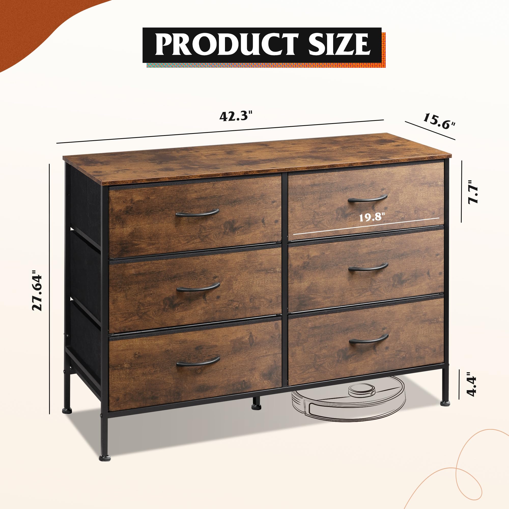 6-Drawer Fabric Dresser with Wooden Top - TV Stand for 50