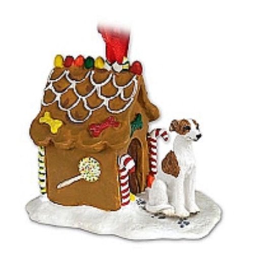 Whippet Brindle & White Gingerbread House Ornament - Handmade Dog Lover Christmas Decoration for Tree, Gift, or Home Décor
