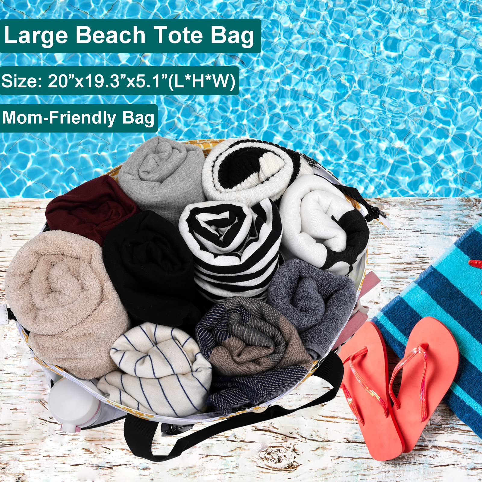Waterproof Sandproof Beach Tote Bag for Women - Large Cooler Tote with Zipper for Pool & Travel