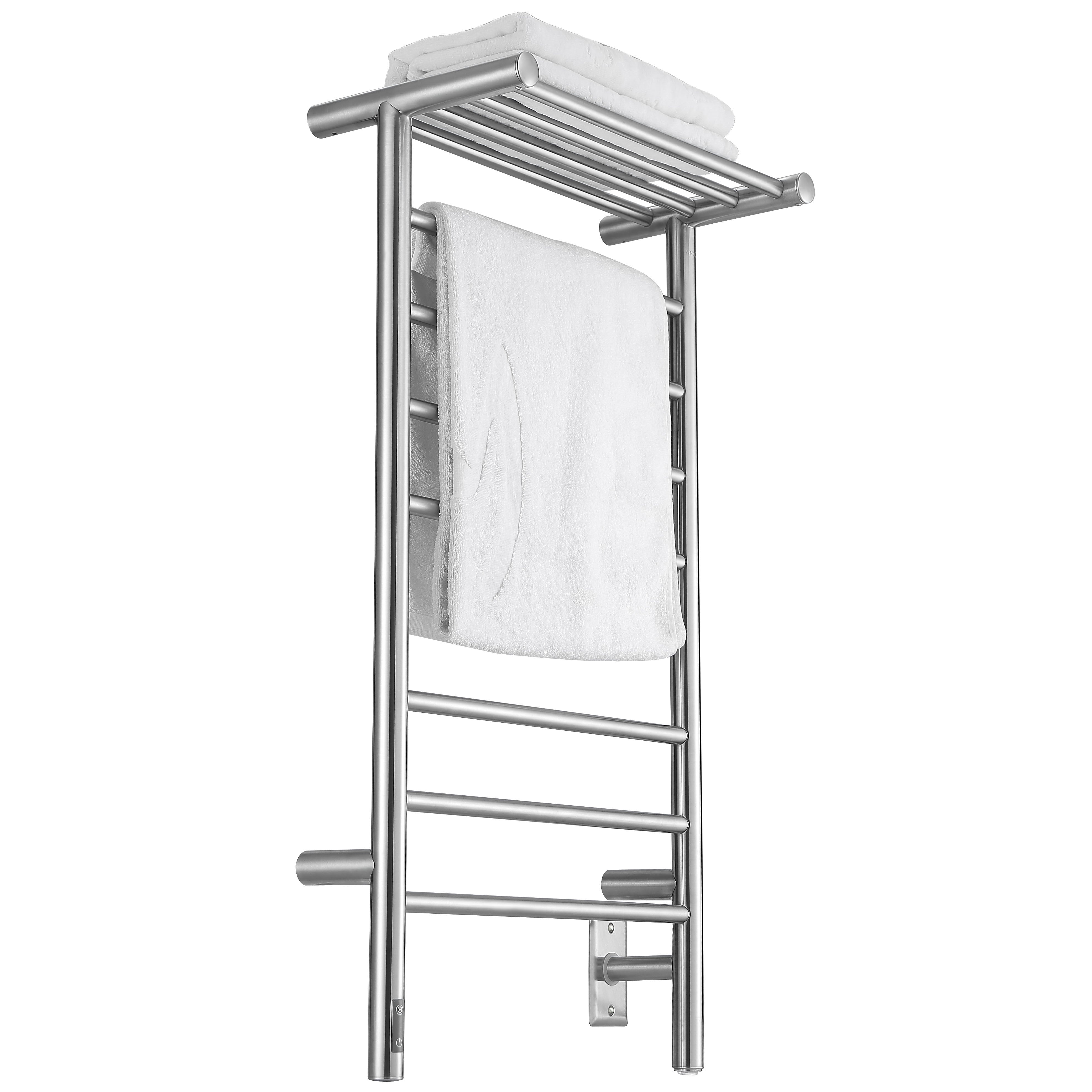 Liazzo OBT 8 Bar Electric Towel Warmer - Hardwired & Plug-in with Timer - Brushed Stainless Steel - Perfect for Bathroom, Spa & Luxury Home Heating