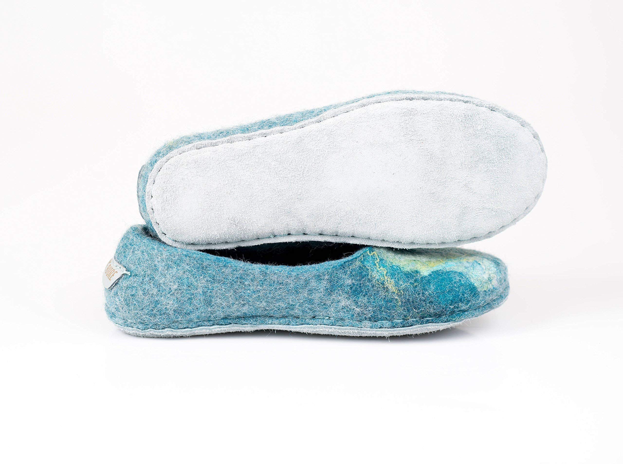 Handmade Turquoise Blue Wool Slip-On Slippers for Women - Cozy House Shoes for Relaxing at Home, Perfect Mothers Day Gift for Her