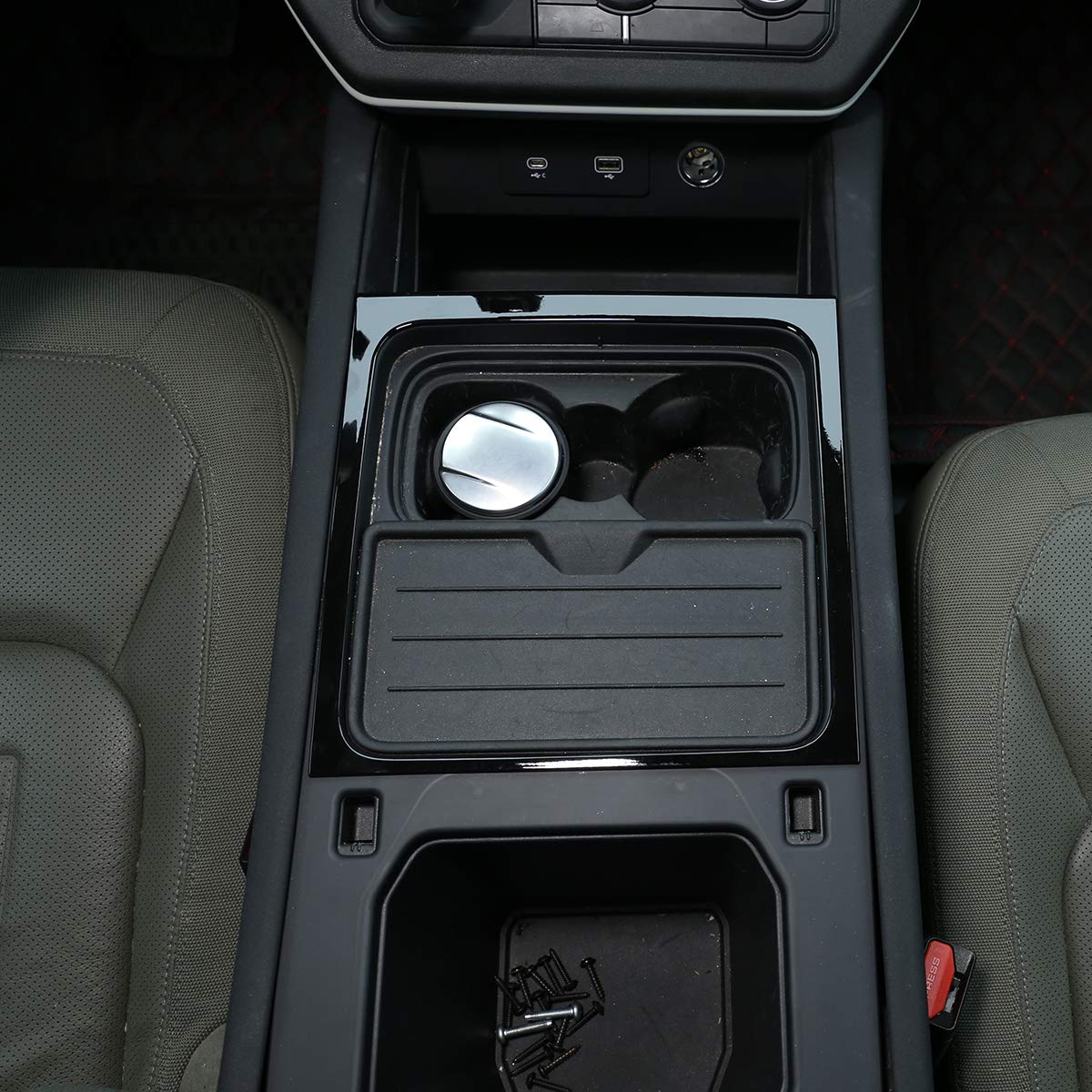 ABS Plastic Car Center Console Storage Box Frame Cover Trim for Land Rover Defender 110 2020 2021 - Durable Black Car Accessories for Organizing Phone, Keys & Small Items - Perfect for Off-Road Adventures & Daily Commute