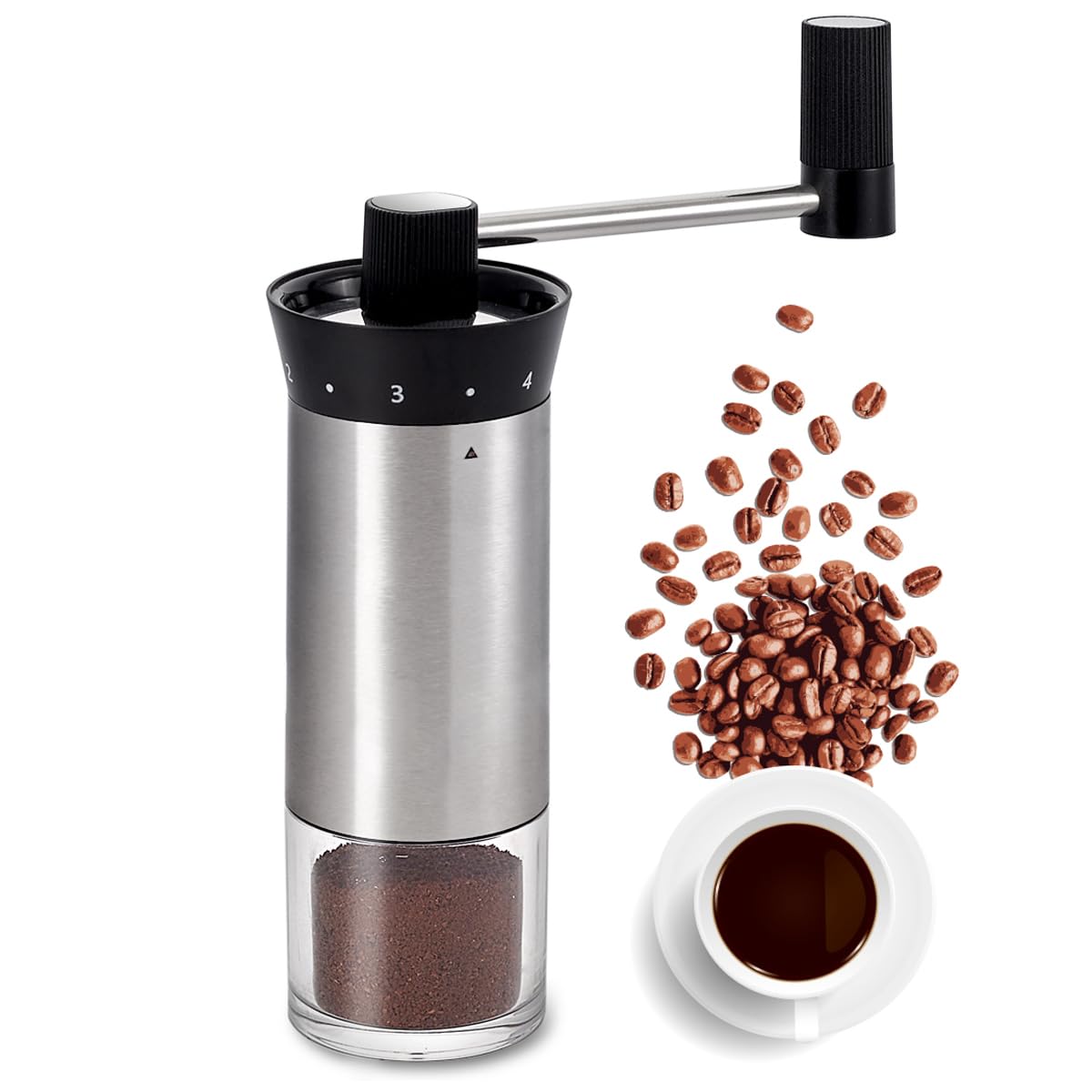 Premium Stainless Steel Manual Coffee Grinder - Adjustable Ceramic Conical Burr Mill for Espresso, French Press & Pour Over - Portable Hand Crank Coffee Bean Grinder for Home, Office, Camping & Travel - Perfect Gift for Coffee Lovers