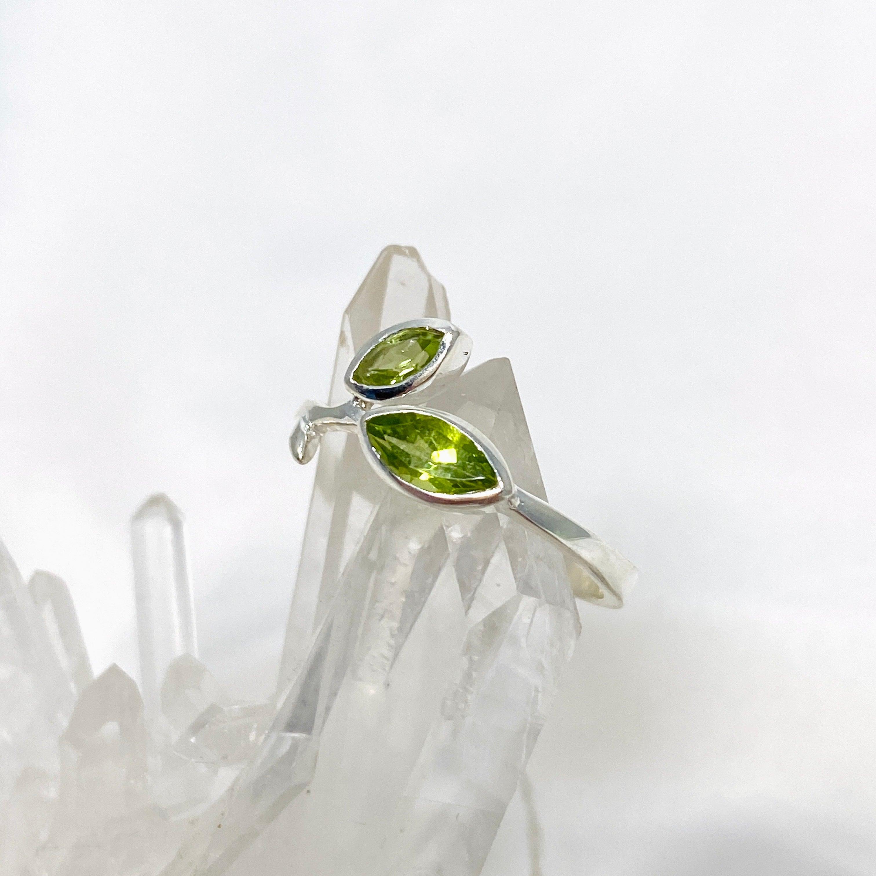 Peridot Faceted Marquise Multistone Leaf Ring R3735 - Elegant Green Gemstone Jewelry for Women, Perfect for Weddings, Parties & Special Occasions