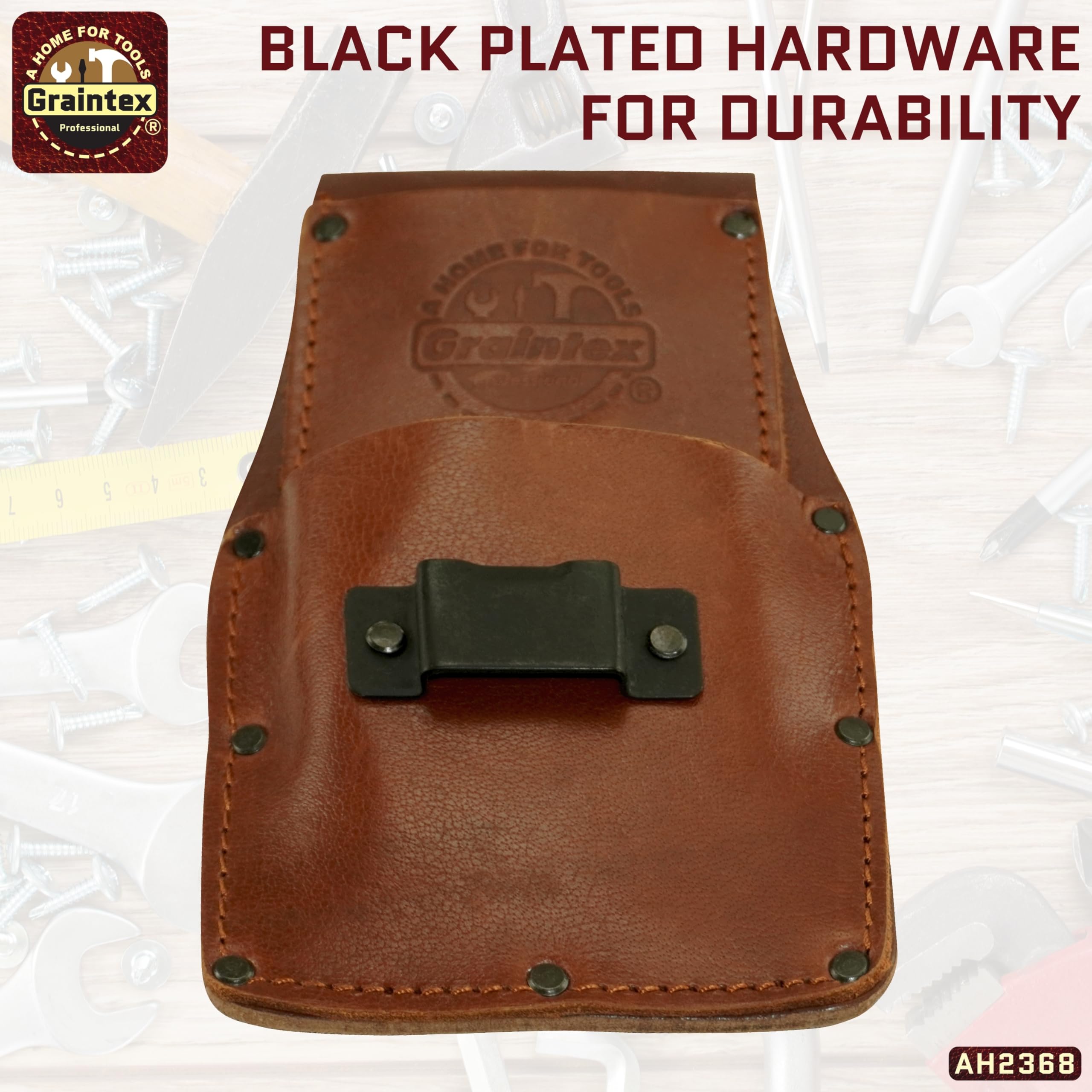 Graintex Ambassador Series Top Grain Leather Measuring Tape Holder & Clip - Durable Leather Tool Holster for Construction Workers, Electricians & Contractors | Perfect for Job Sites, DIY Projects & Professional Use