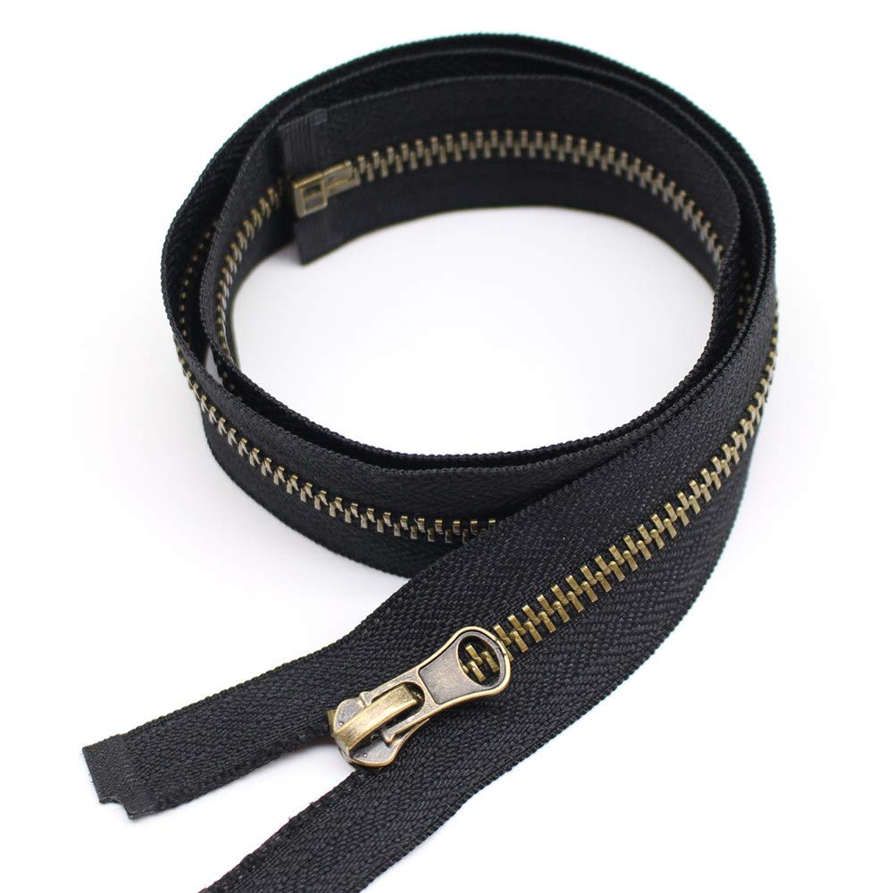 YaHoGa 2PCS #5 24 Inch Antique Brass Separating Jacket Zippers - Heavy Duty Metal YKK Style Zipper for Sewing, Coats, Jackets & DIY Crafts (24