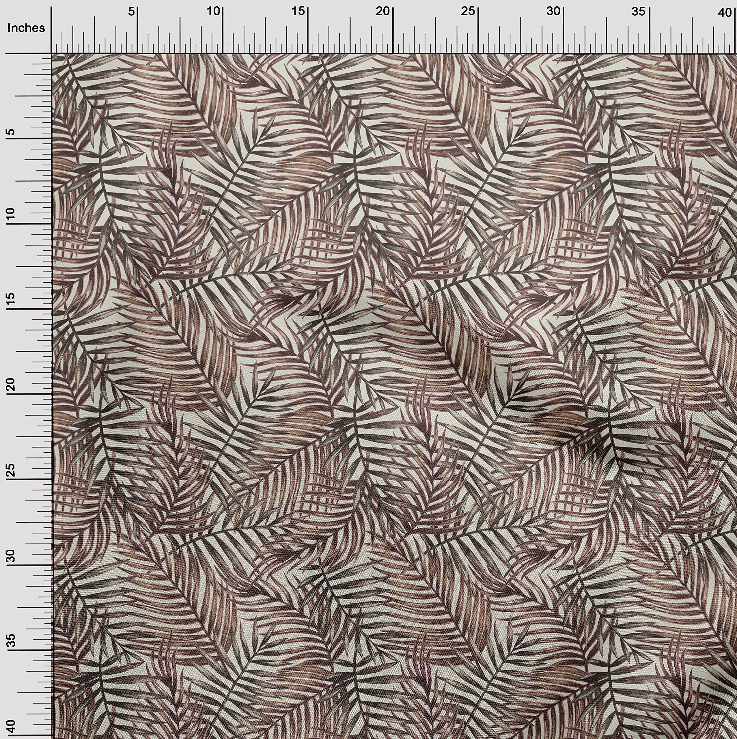 oneOone Velvet Beige Fabric Leaves Print - 58 Inch Wide Sewing Material by The Yard for DIY Clothing, Dresses, Curtains & Home Decor Projects