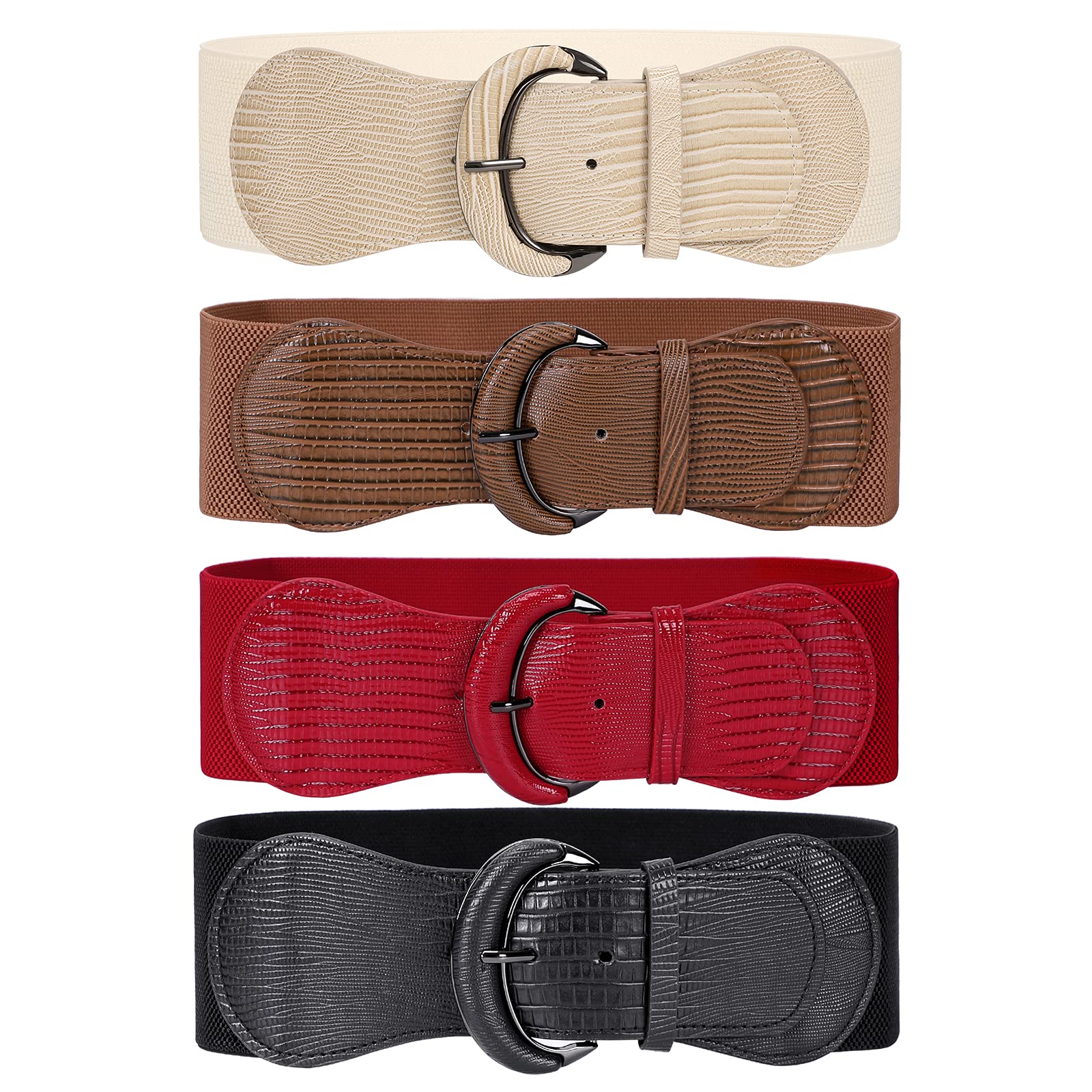 JASGOOD 4 Pack Women's Stretch Wide Waist Belts - Vintage Elastic Waistbands for Dresses, Skirts & Pants - Comfortable Adjustable Fashion Accessories for Casual & Formal Outfits
