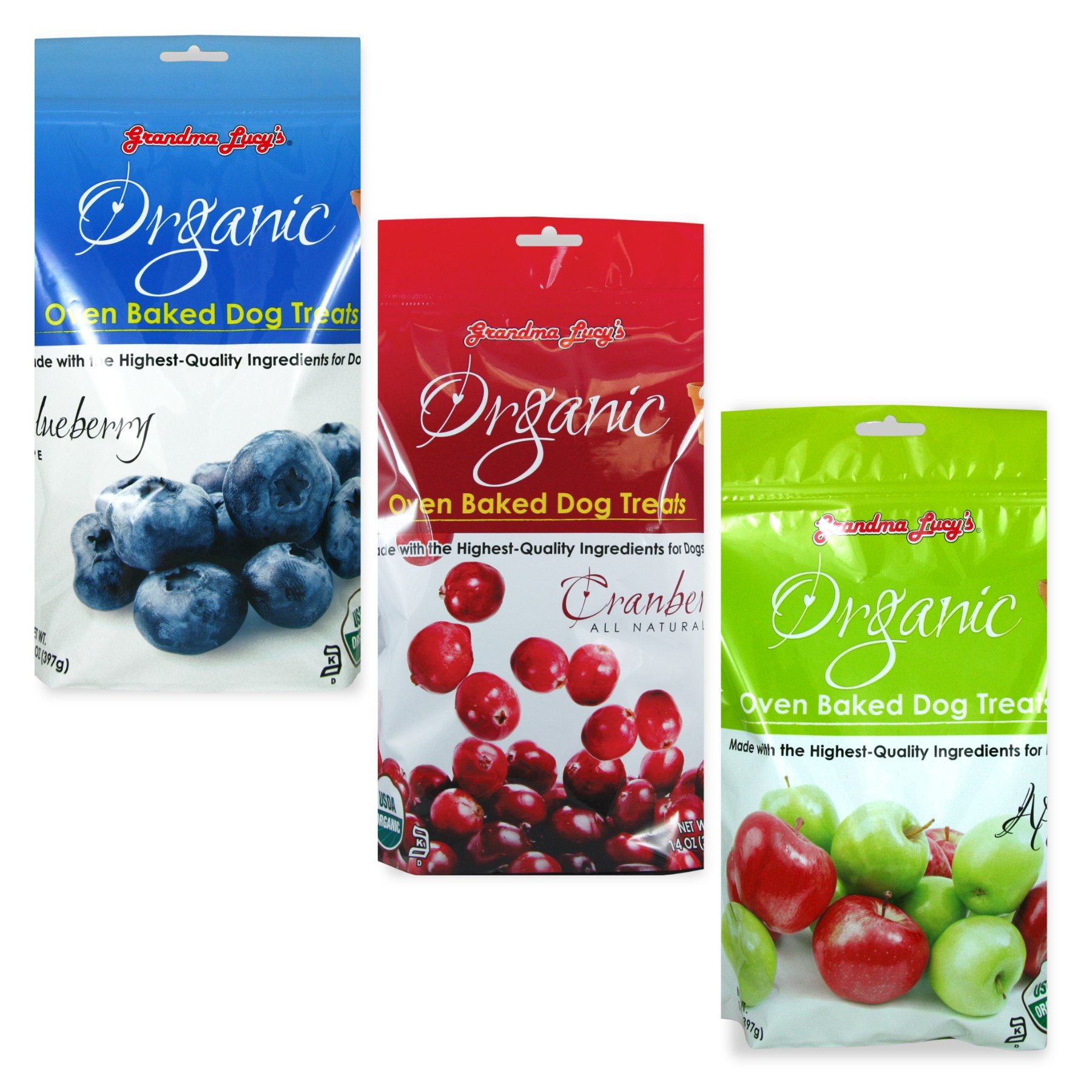 Organic Baked Dog Treats by Grandma Lucy's - 3 Pack Mixed Flavors (Blueberry, Cranberry, Apple) 14 Oz Each - Healthy Natural Dog Snacks for Training, Rewards & Daily Treats